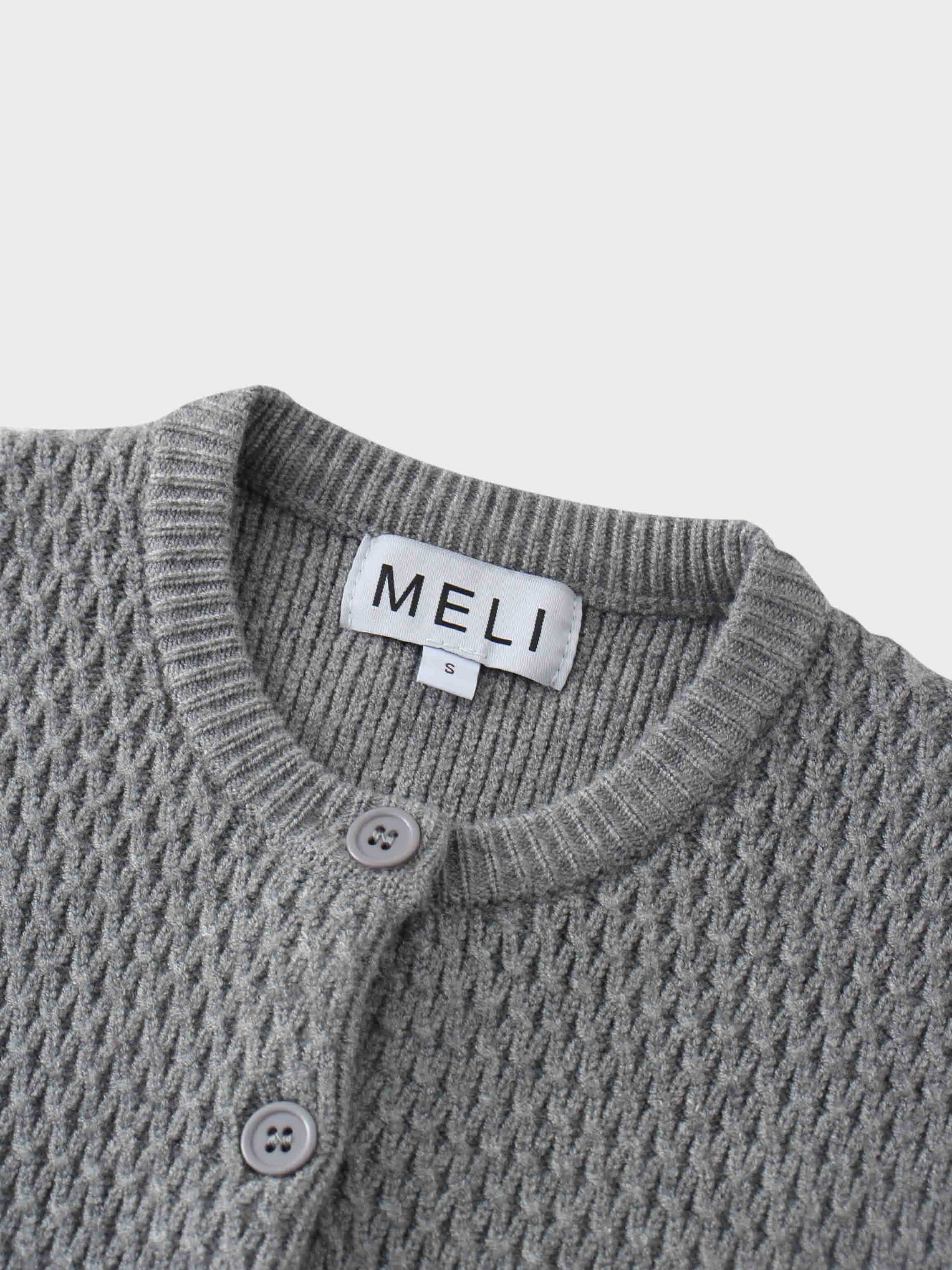 Textured Crew Cardigan-Grey-2