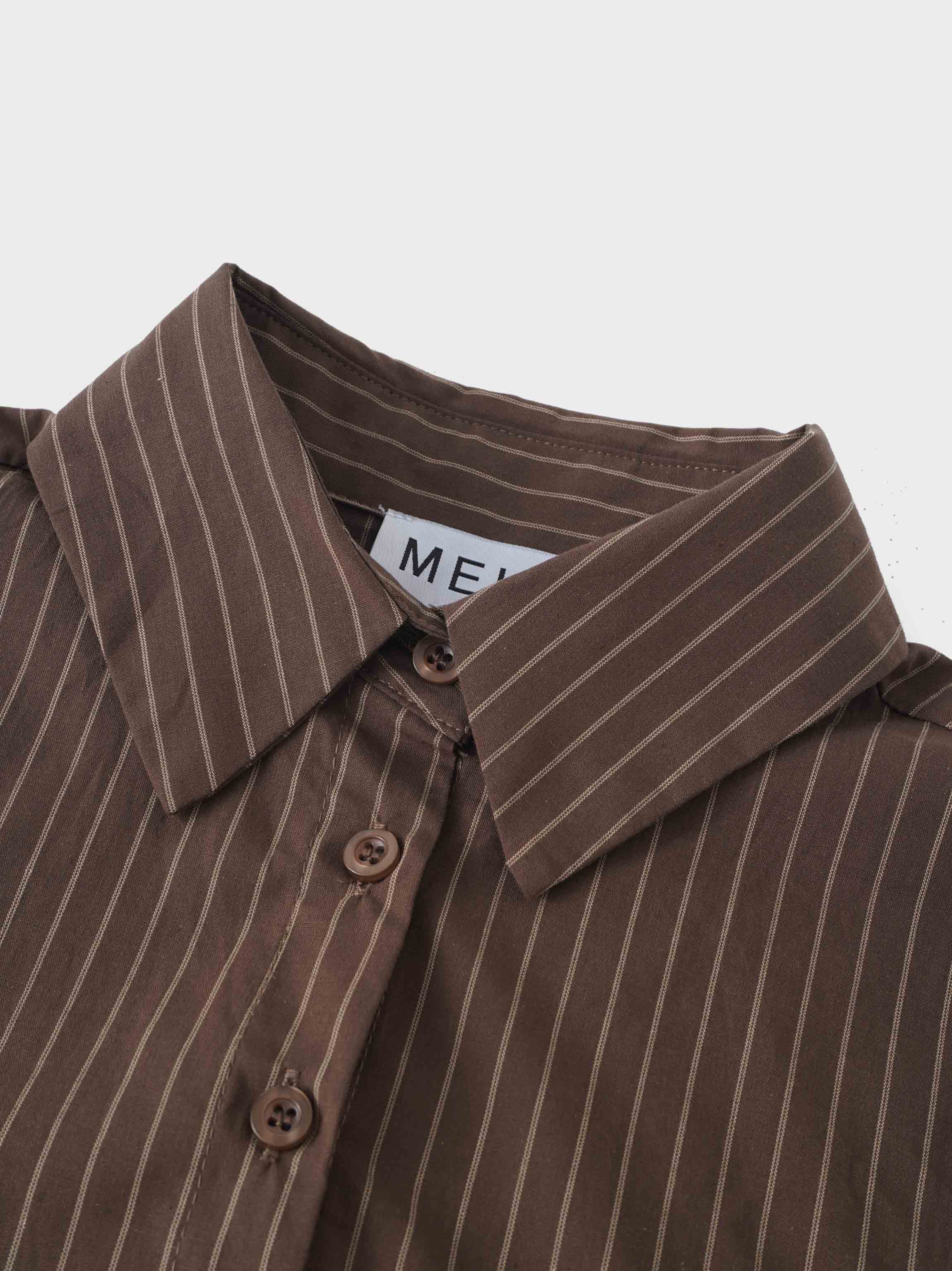 Striped Cotton Blouse-Brown Thin Stripe-3