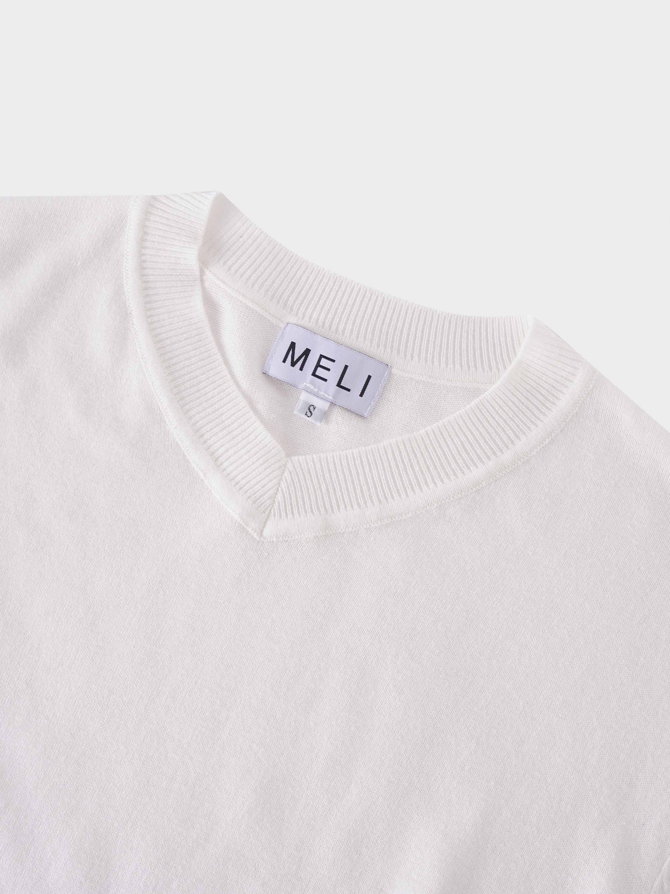 High V Lightweight Sweater-White-3