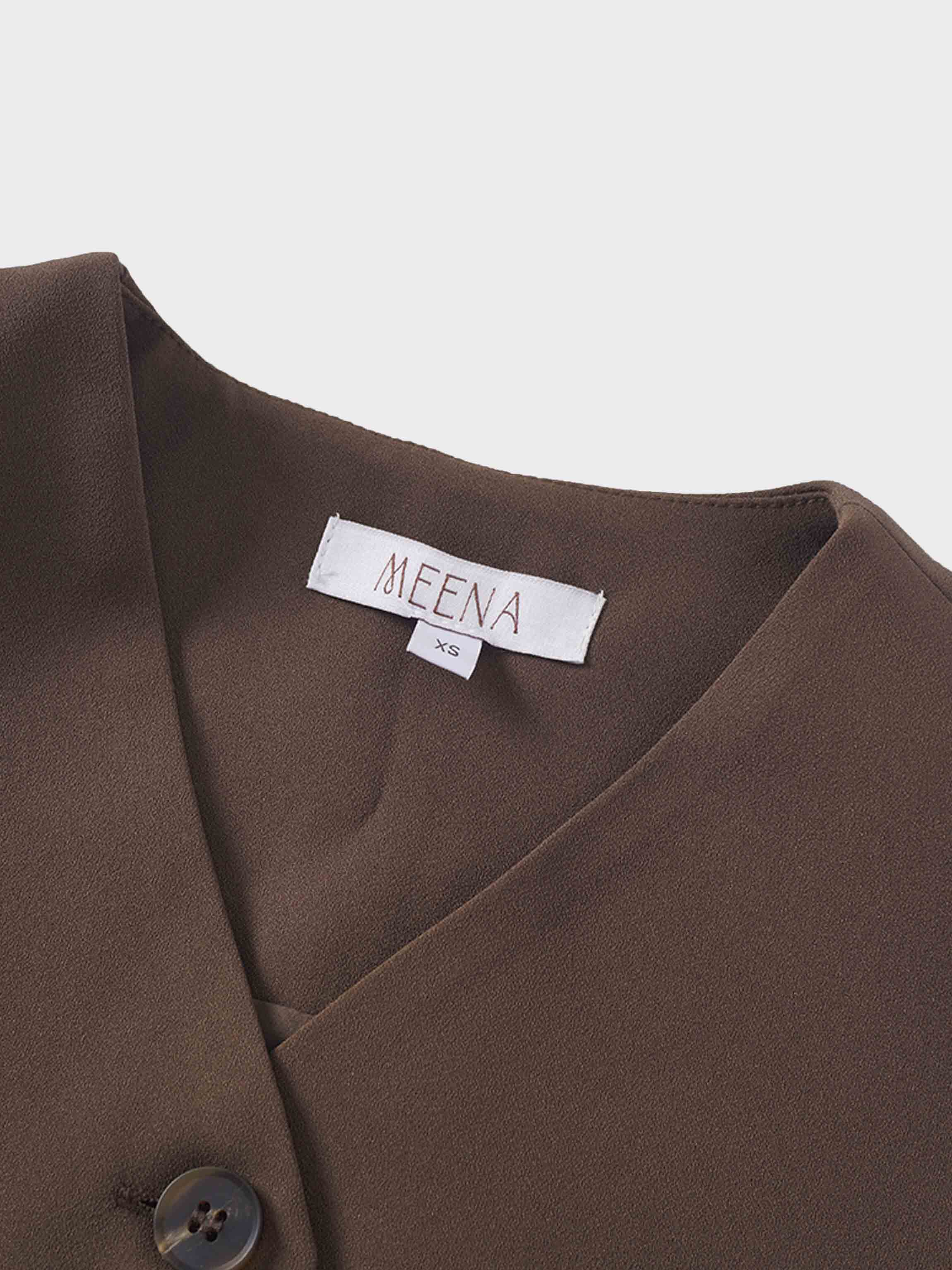 Button Down Crepe Vest-Brown-2