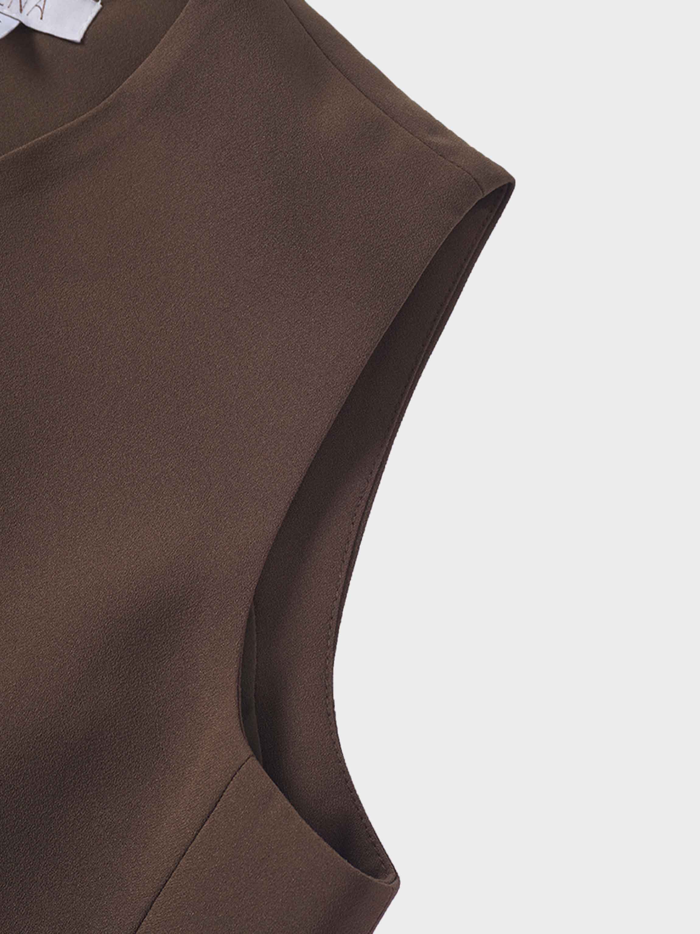 Button Down Crepe Vest-Brown-4