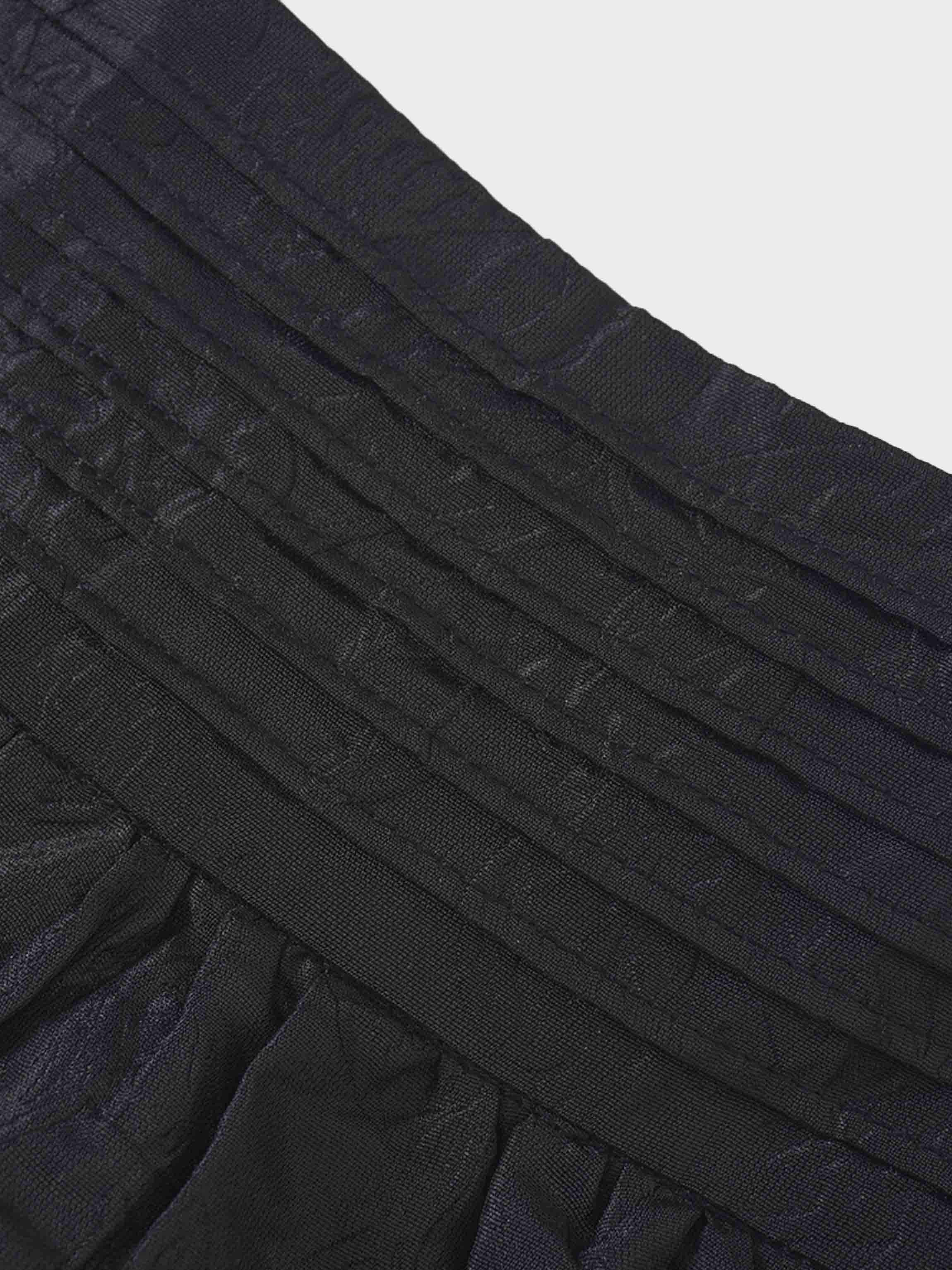 Pleated Waistband Brocade Full Skirt-Black-4