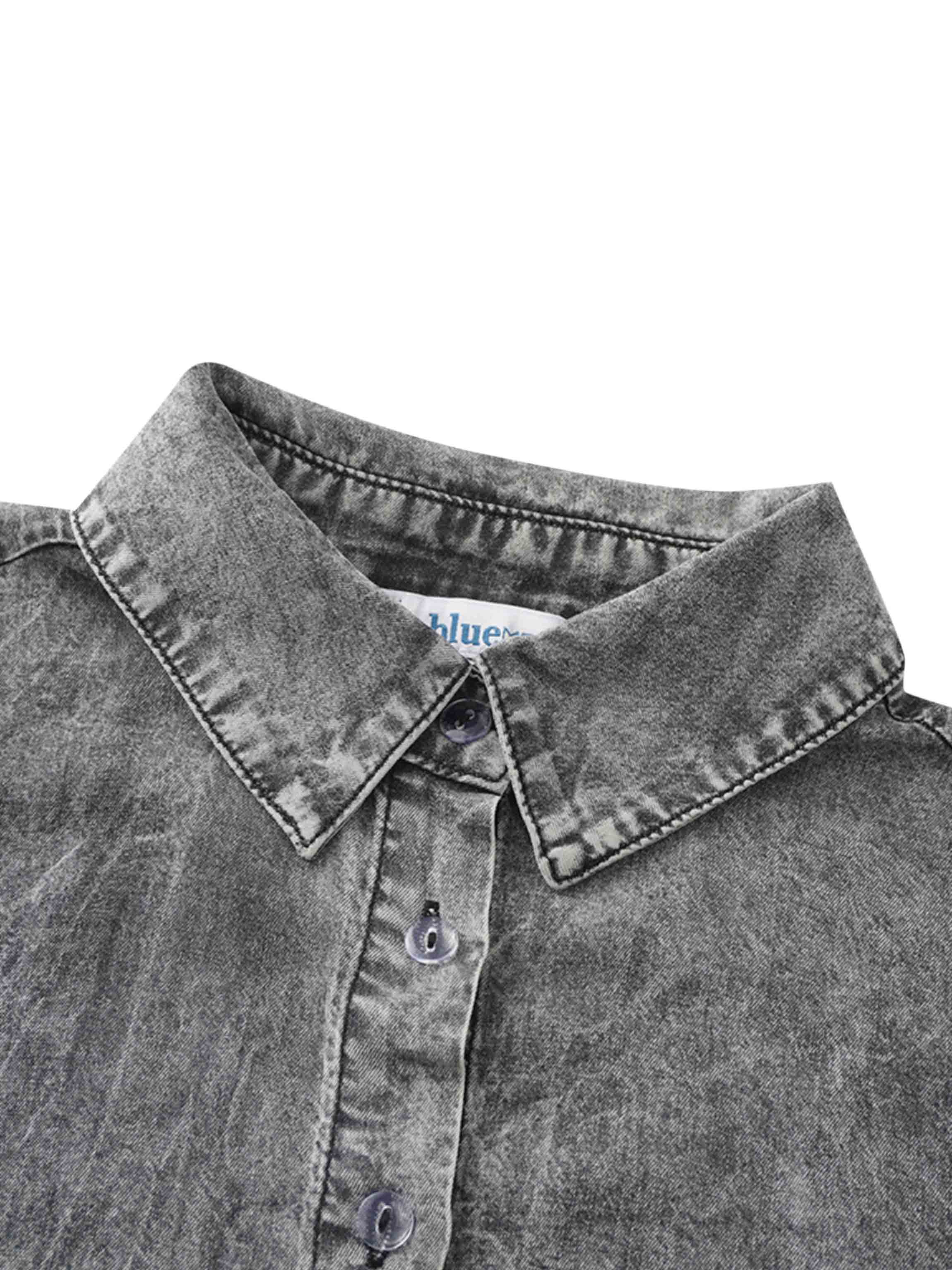 Denim Button Down Blouse-Washed Black-4