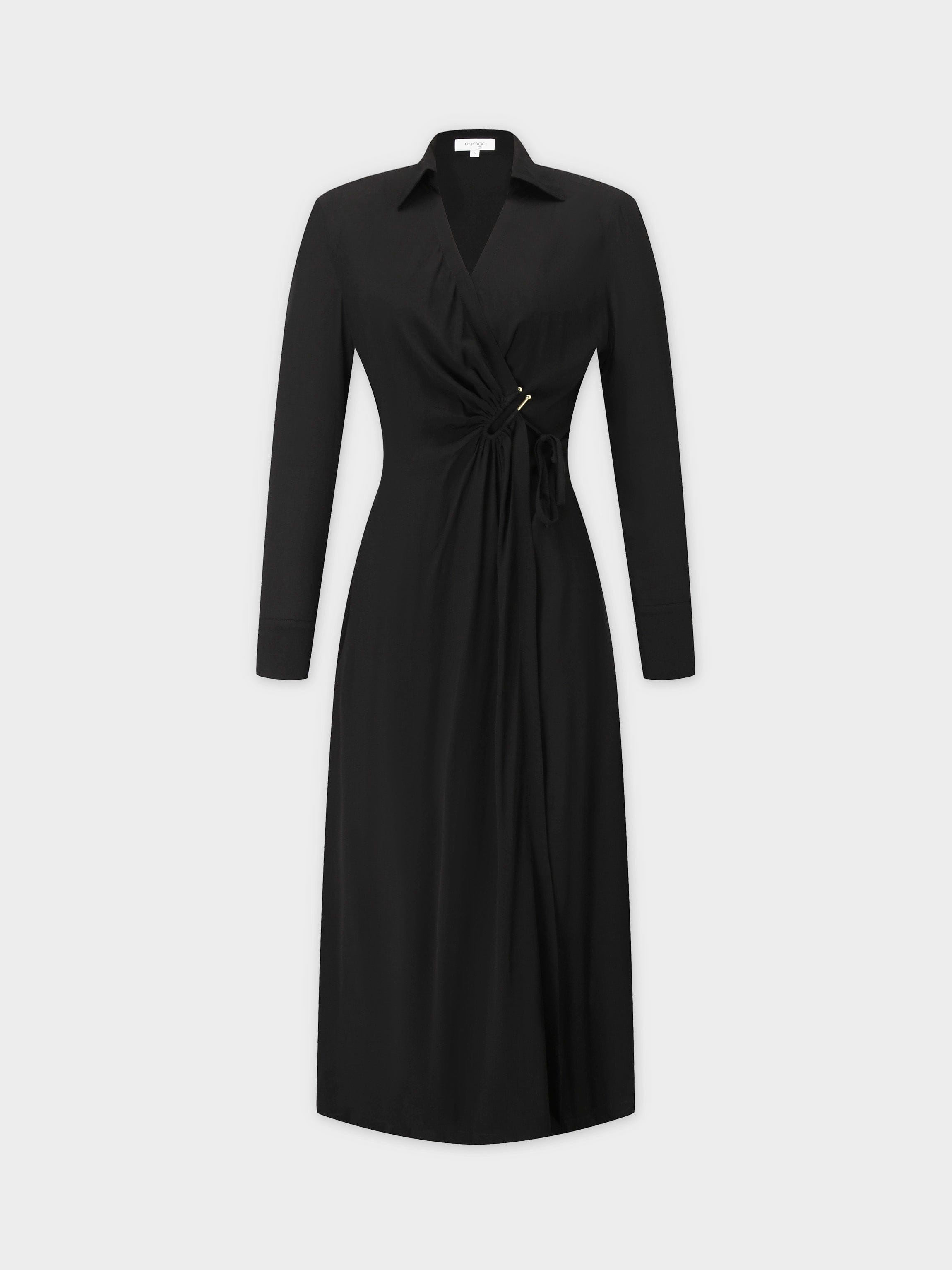 U Shape Wrap Prong Dress-Black-0