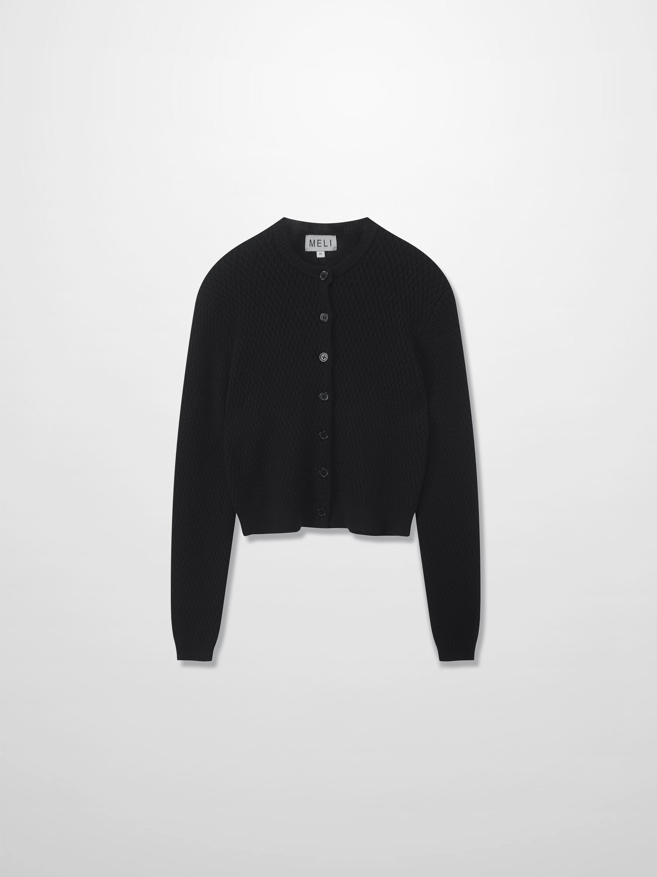 Textured Crew Cardigan-Black-1