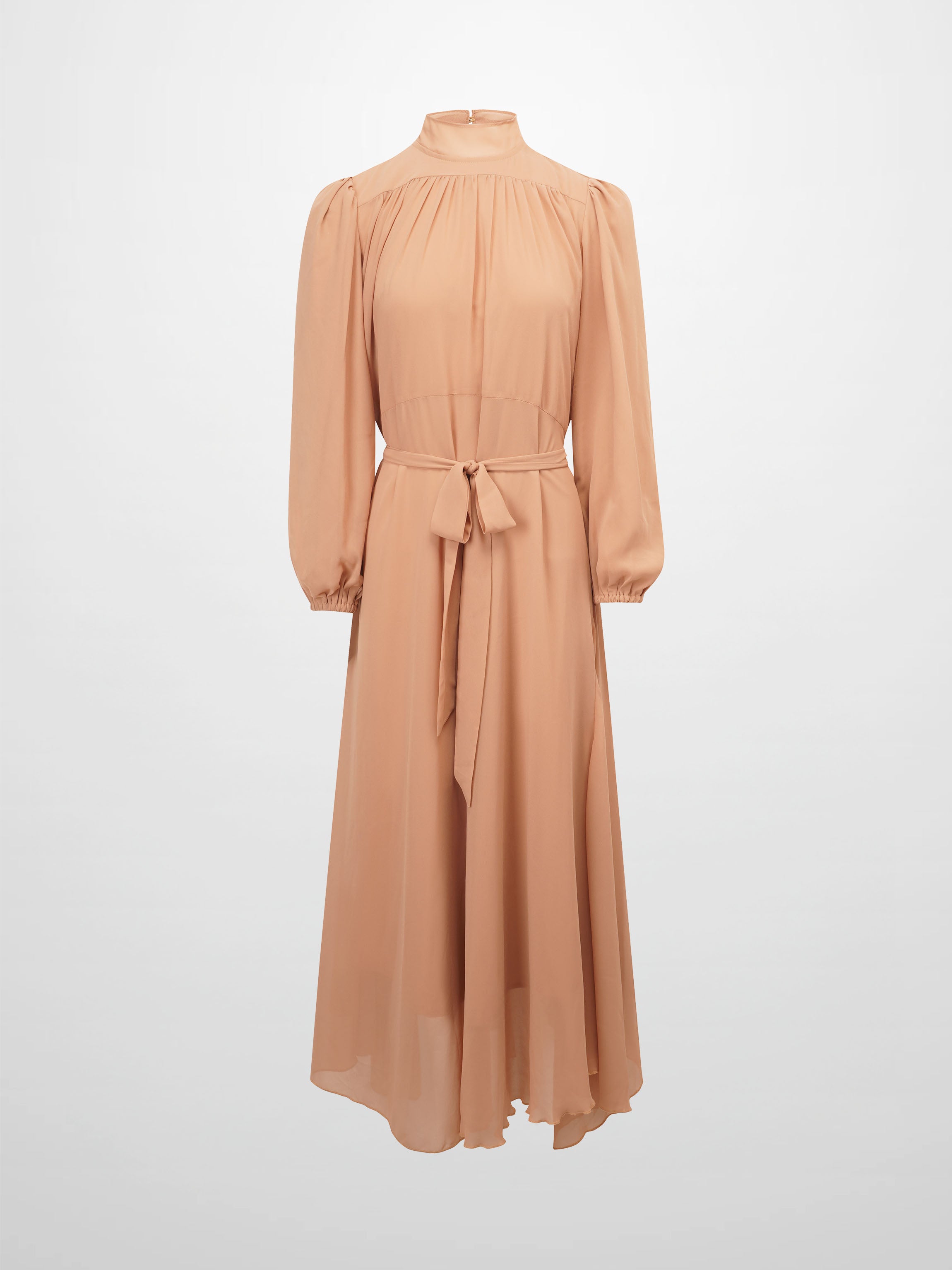 Asymmetrical Bottom Belted Dress-Mocha-1