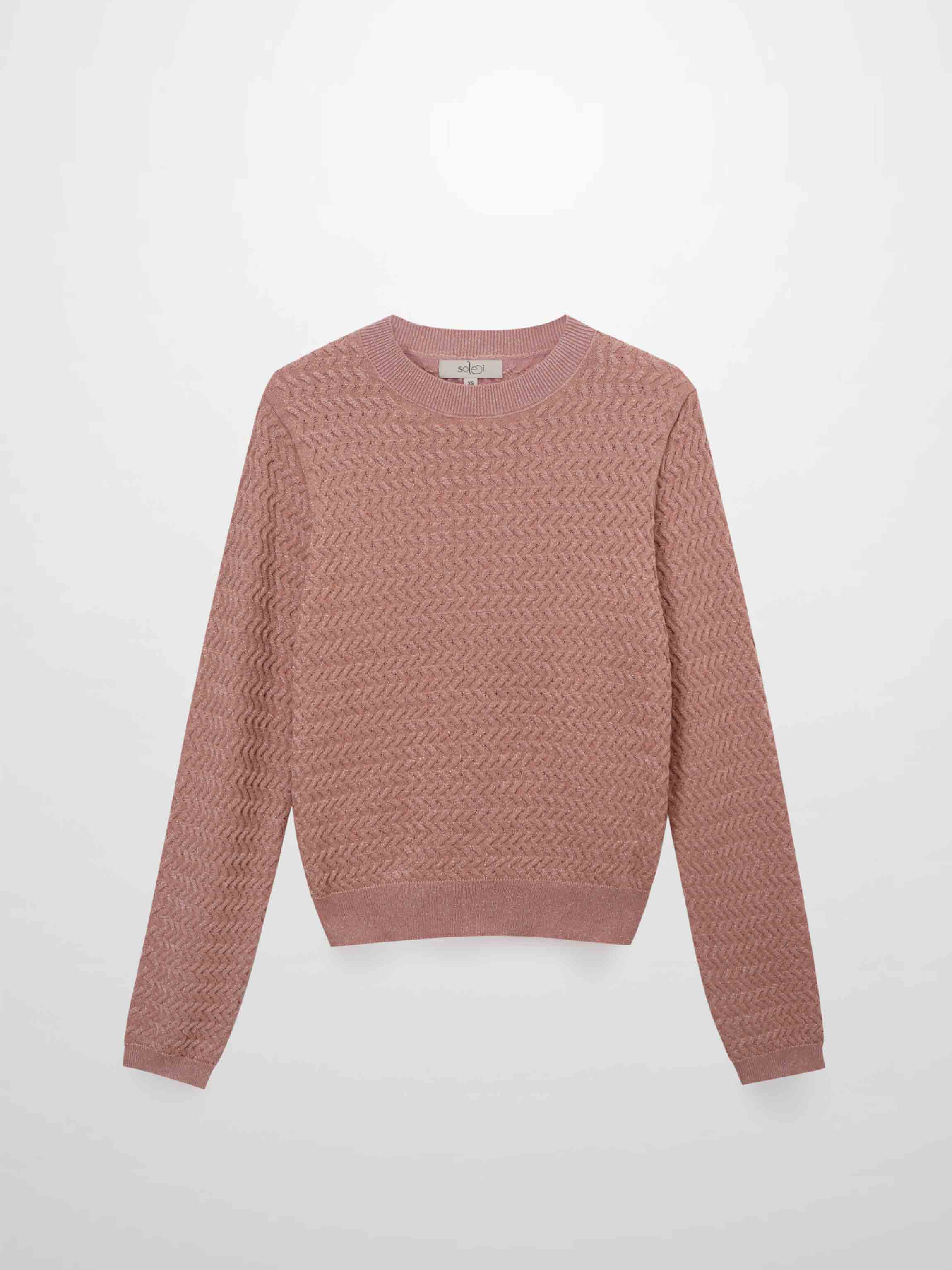Textured Lurex Crew Sweater-Blush-1
