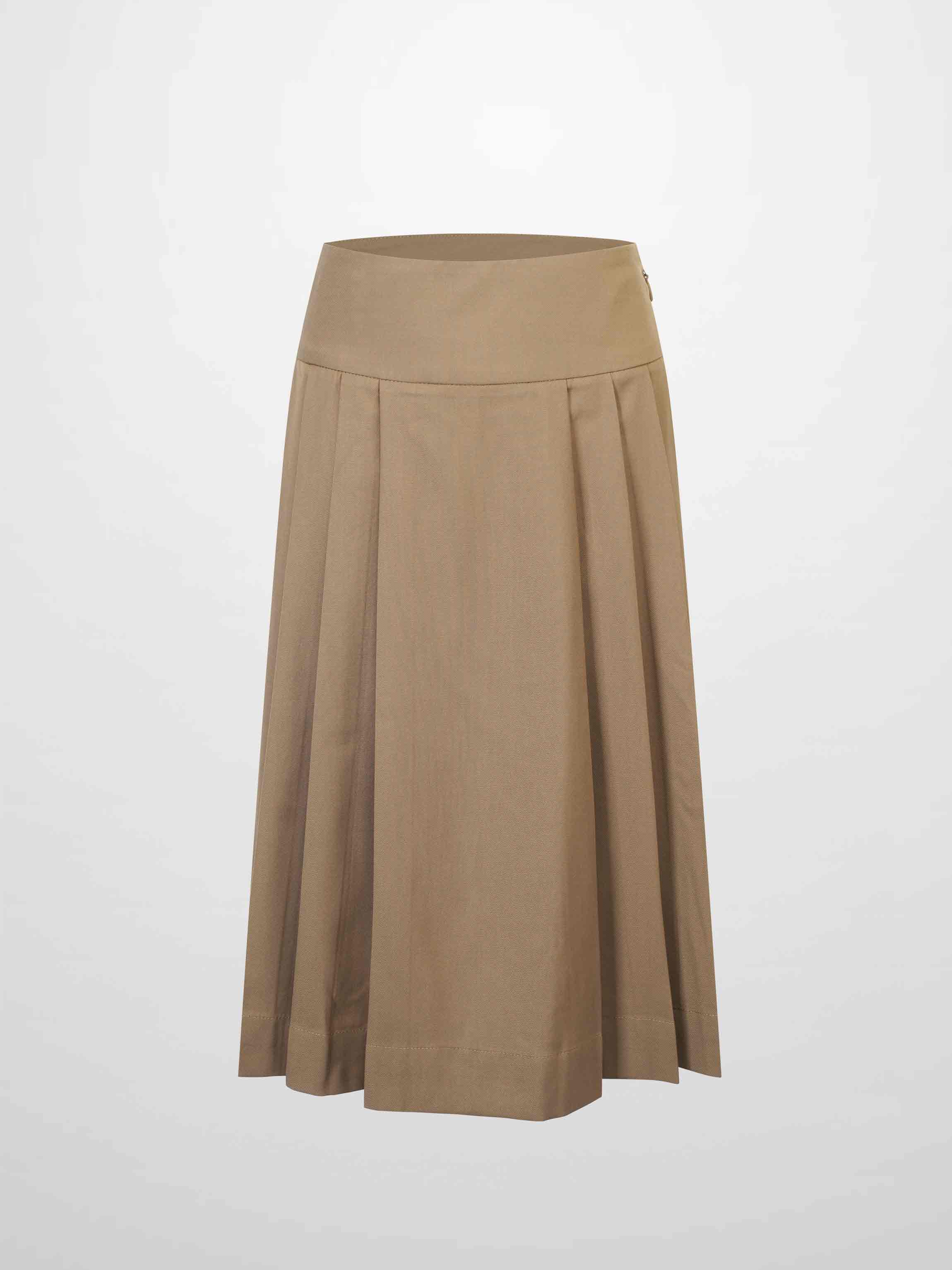 Yoke Pleated Skirt-Camel-0