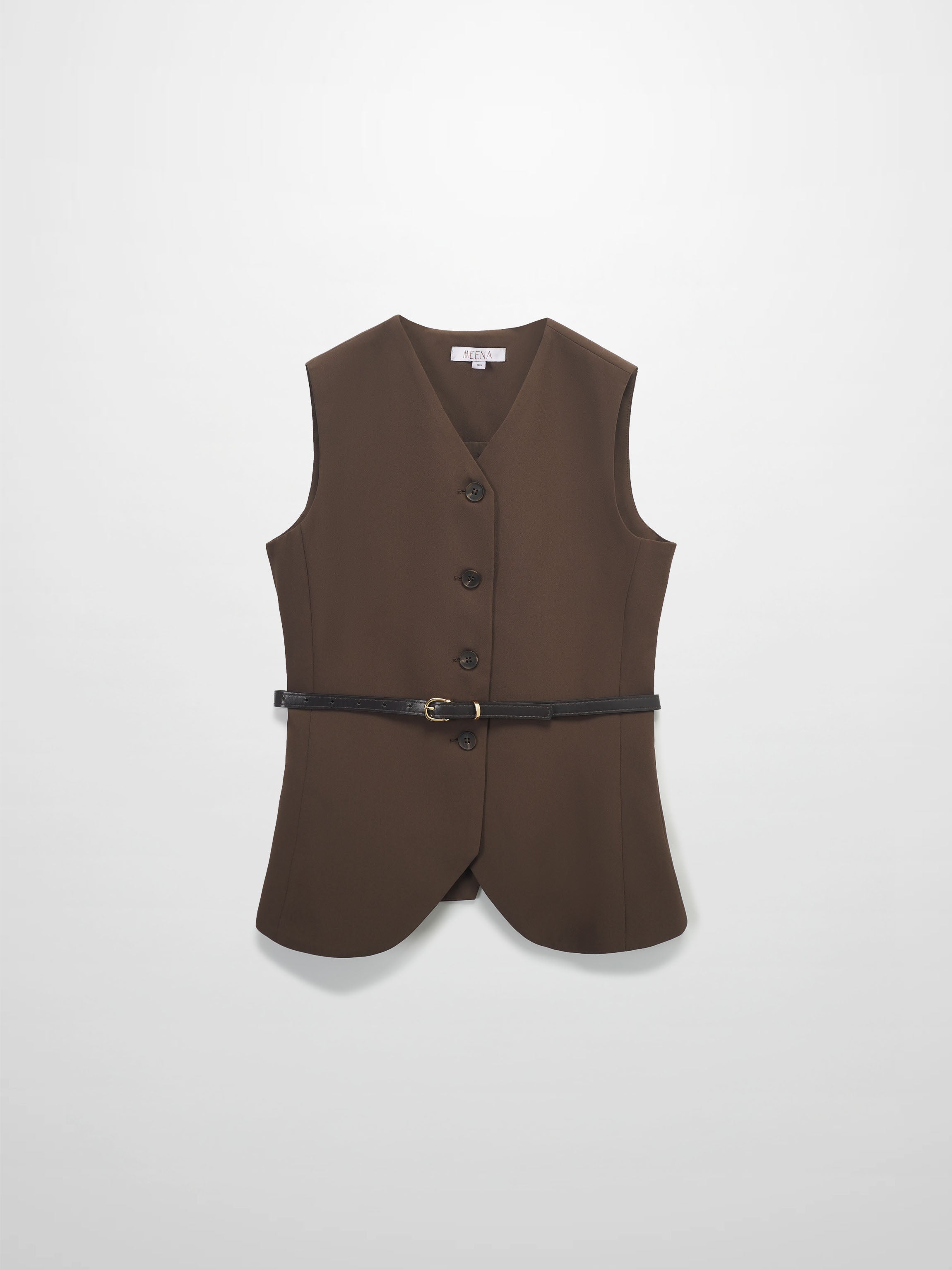 Button Down Crepe Vest-Brown-0