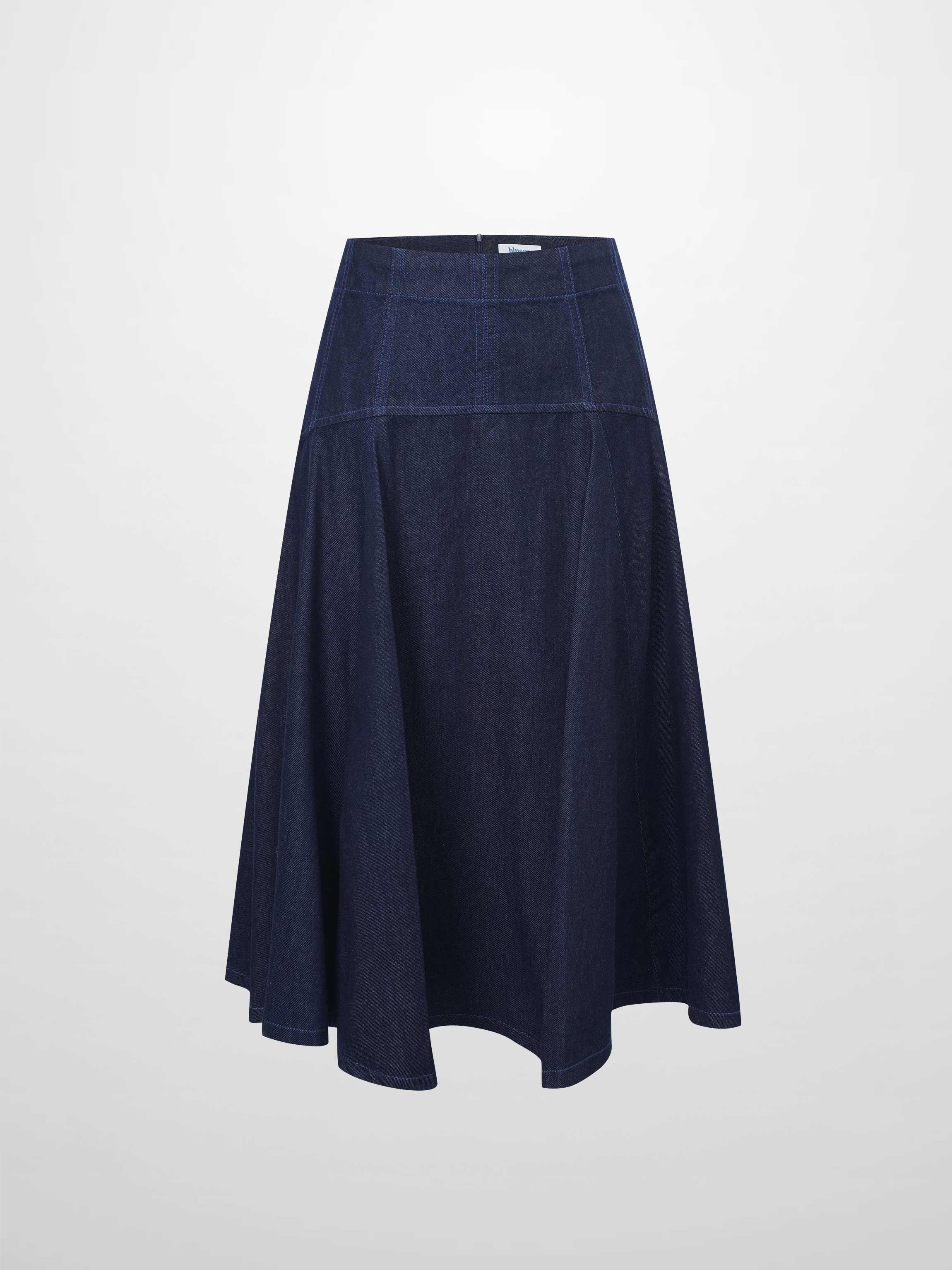 Yoke Denim Short Skirt-Blue-1