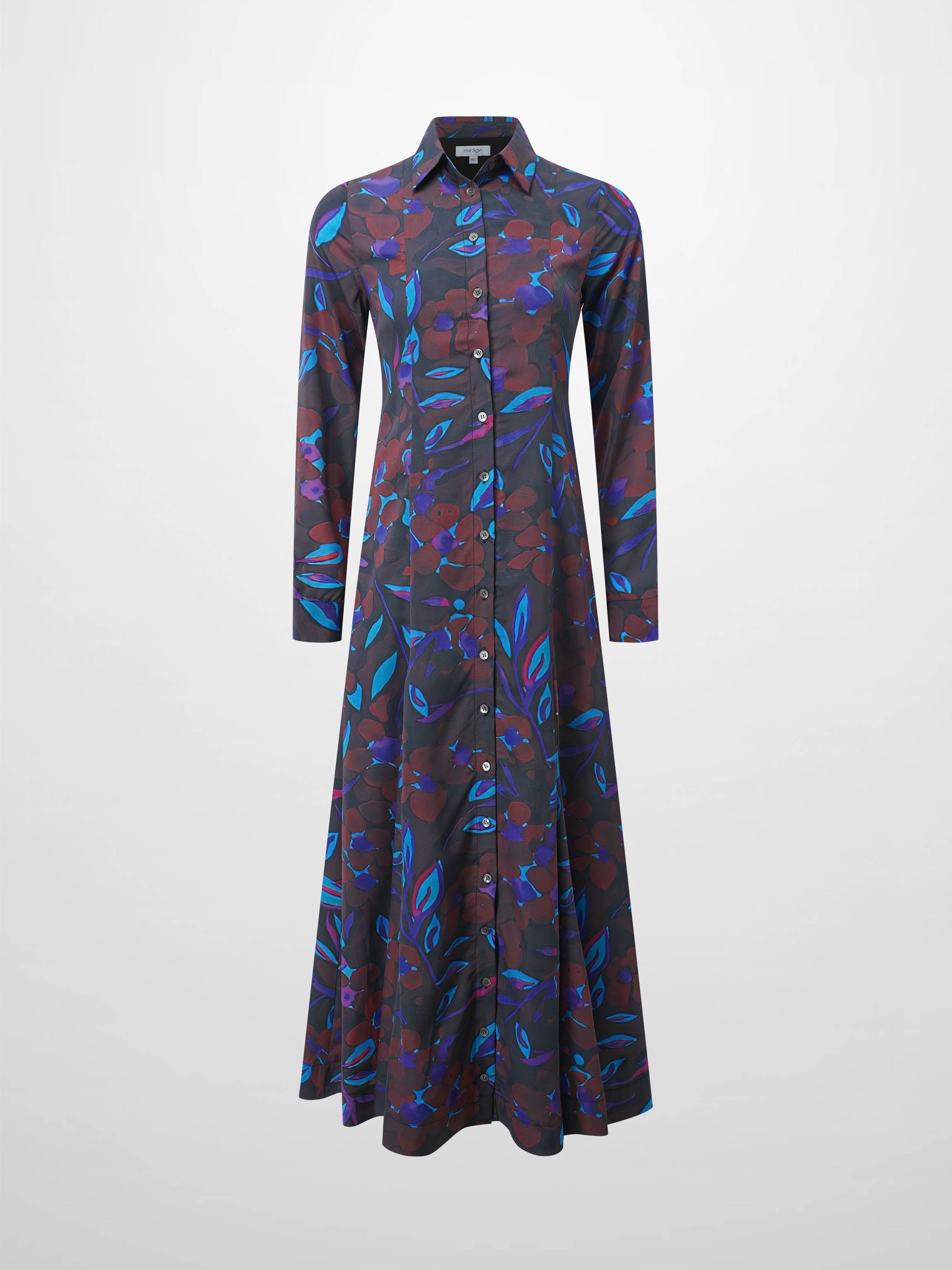 Collared A-Line Shirtdress-Brown Floral-1