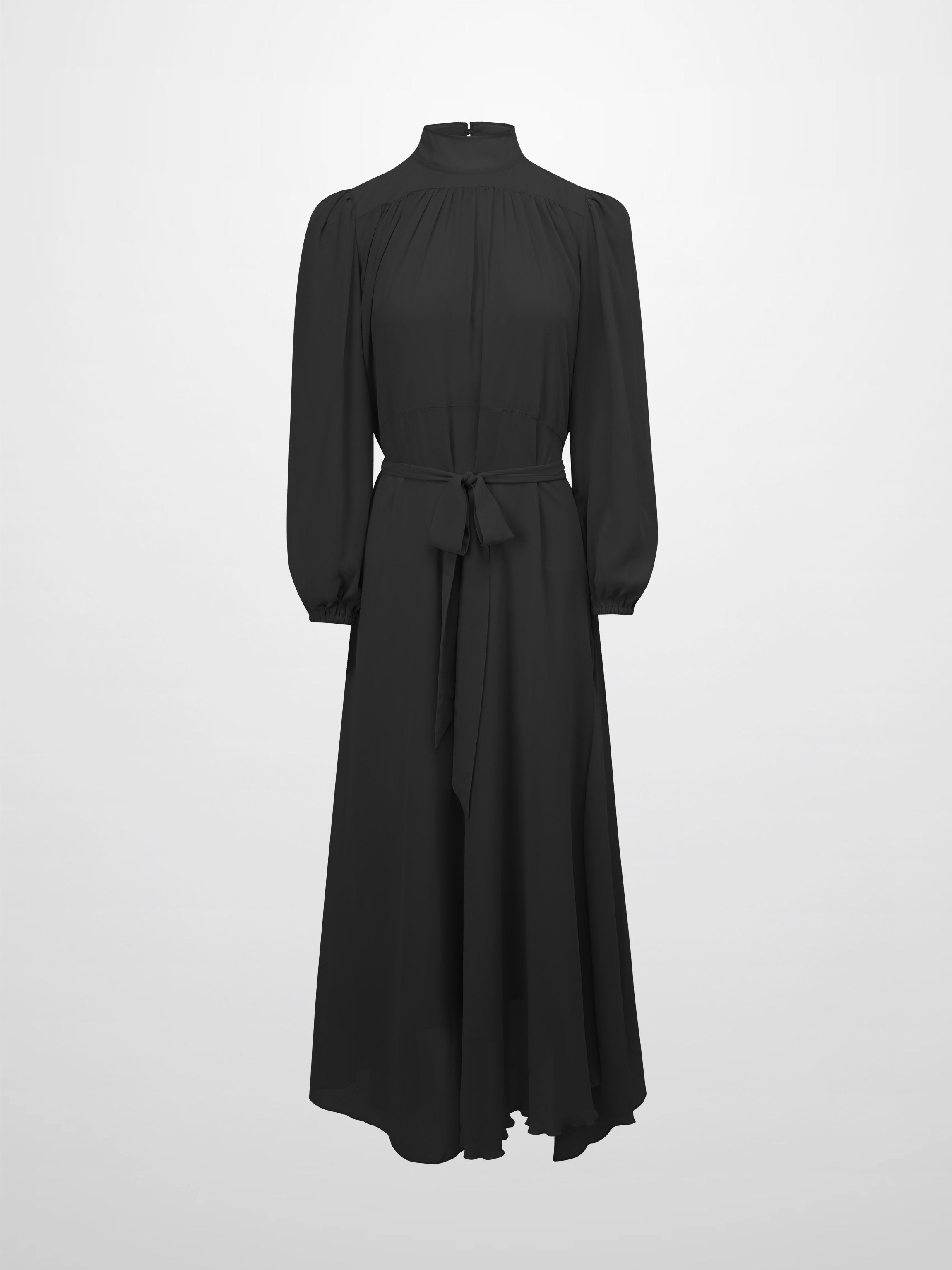 Asymmetrical Bottom Belted Dress-Black-0