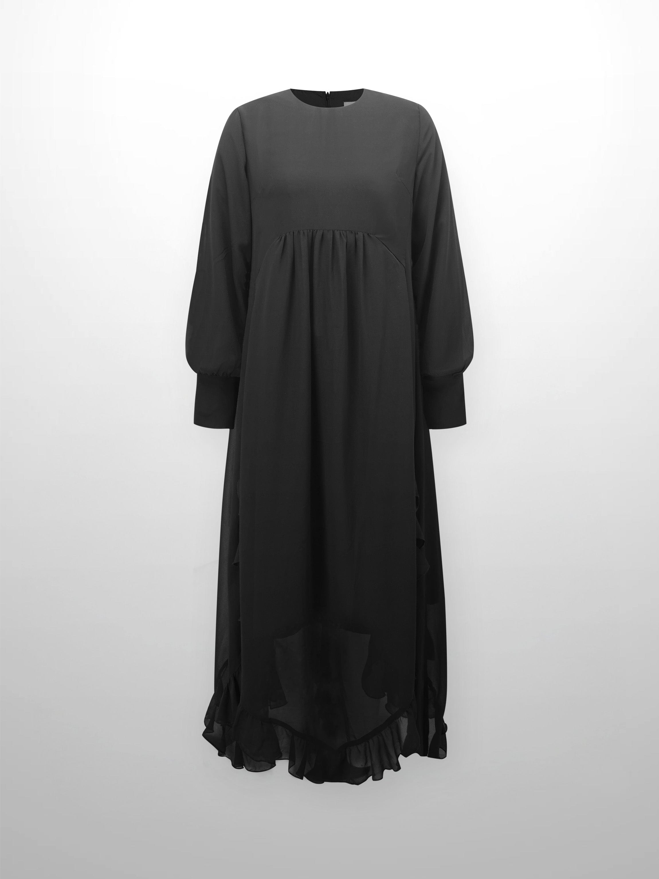 Ruffle Trim Maternity Dress-Black-0