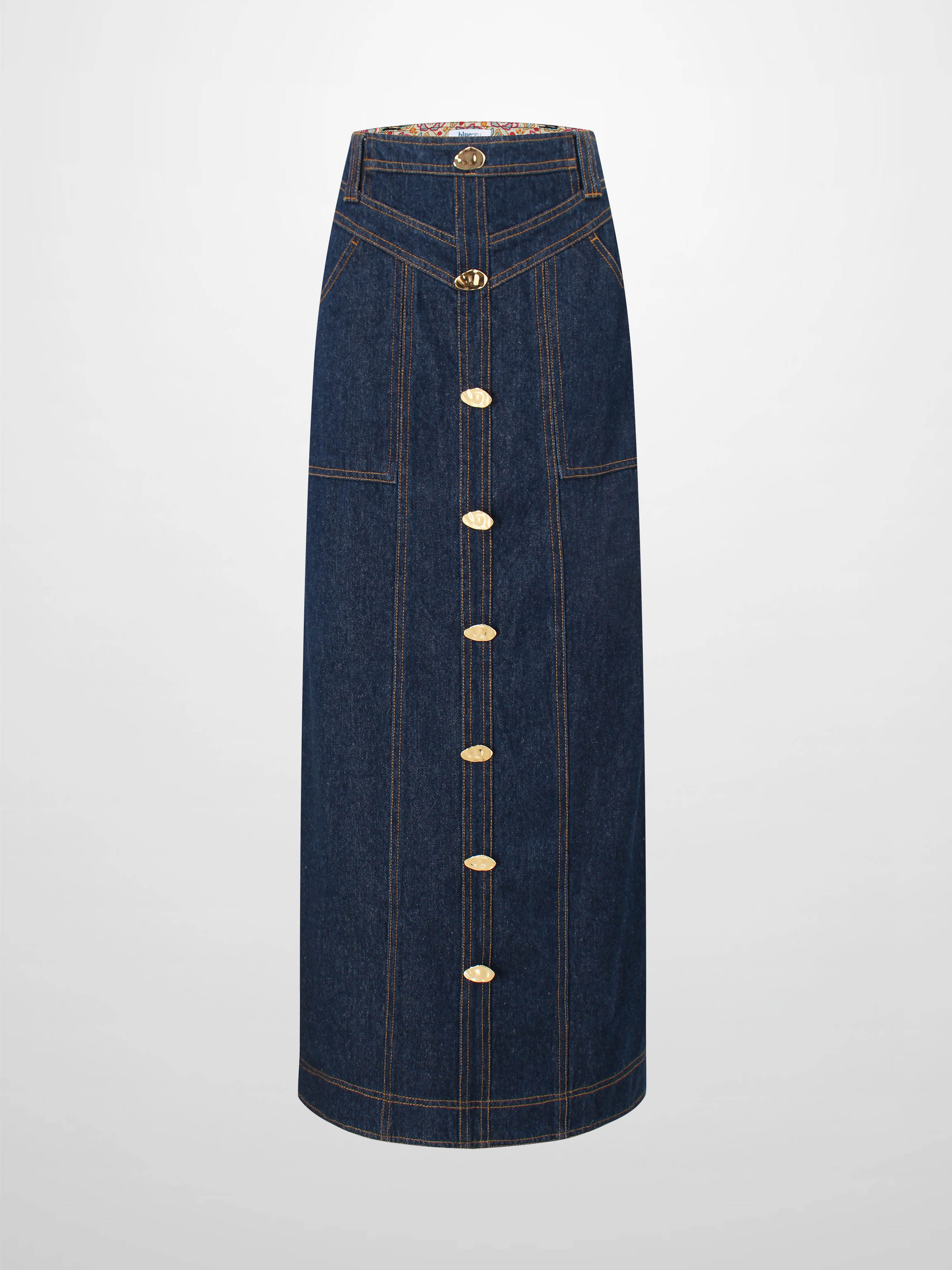 Button Design Denim Skirt-Blue-1