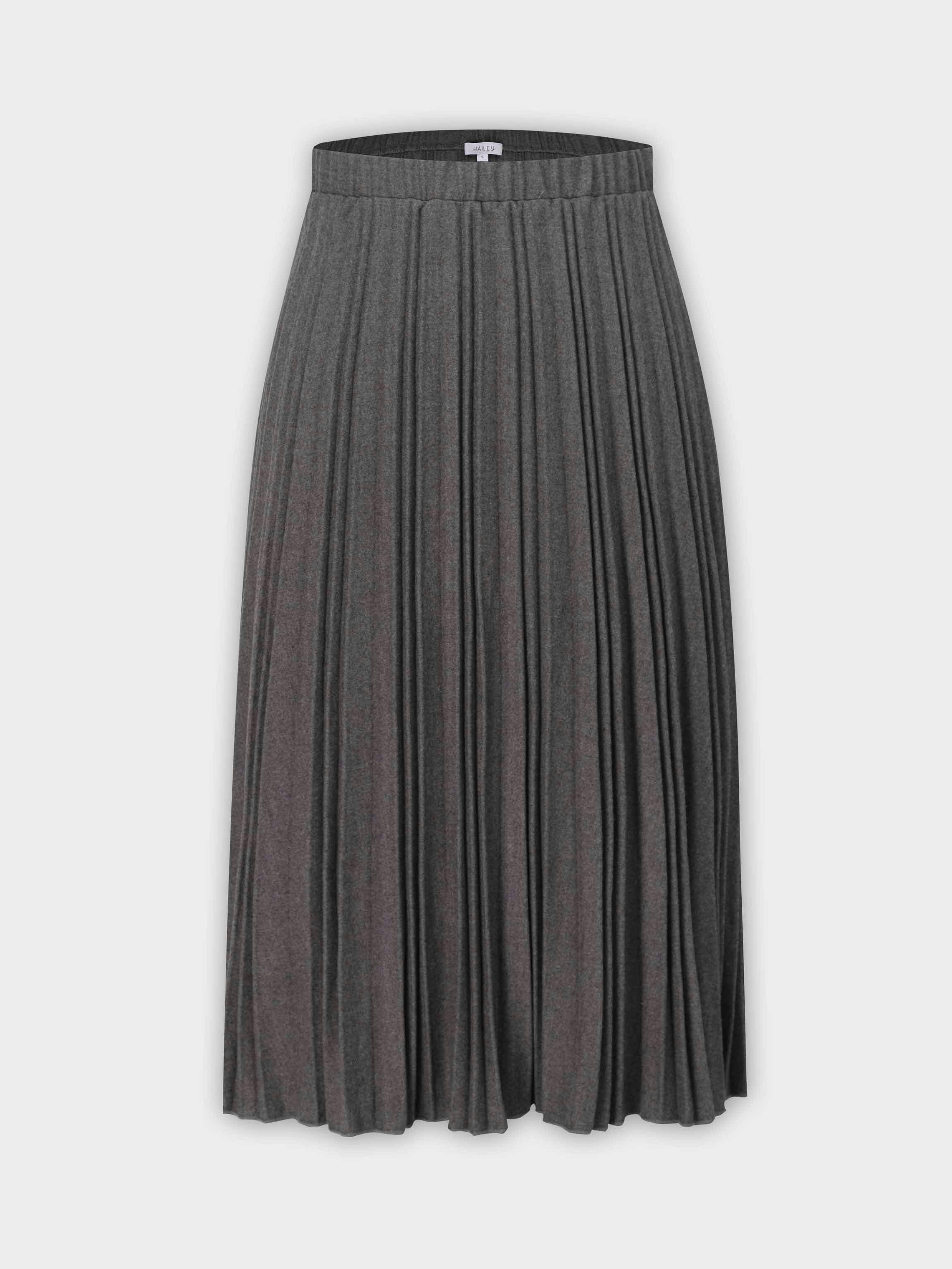 Wool Blend Pleated Skirt 25.5"-Dark Grey-1