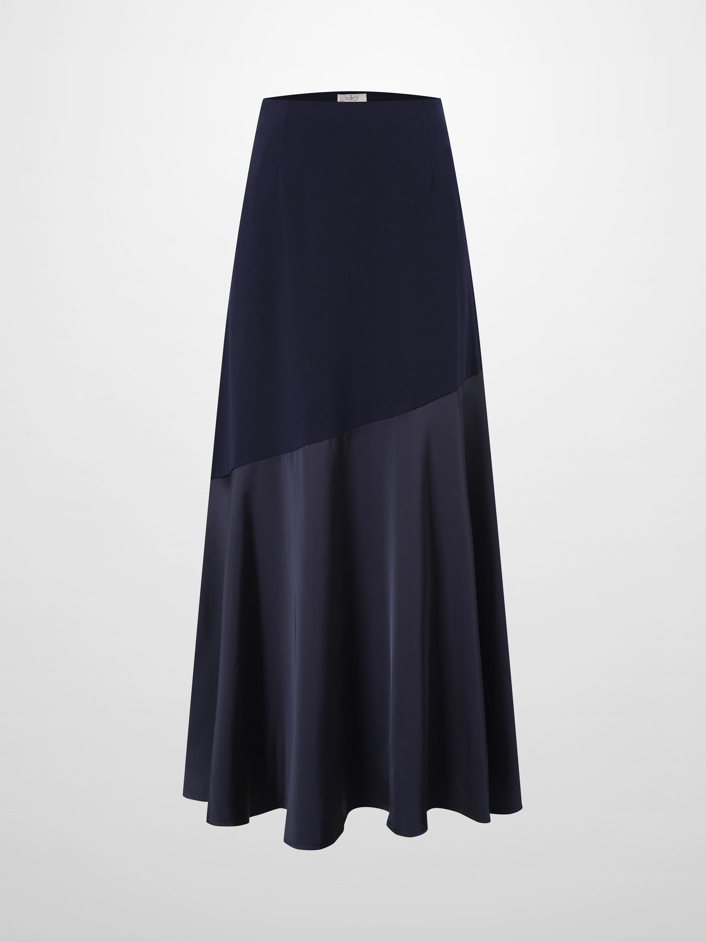 Faux Satin Bottom Flare Skirt-Navy-0