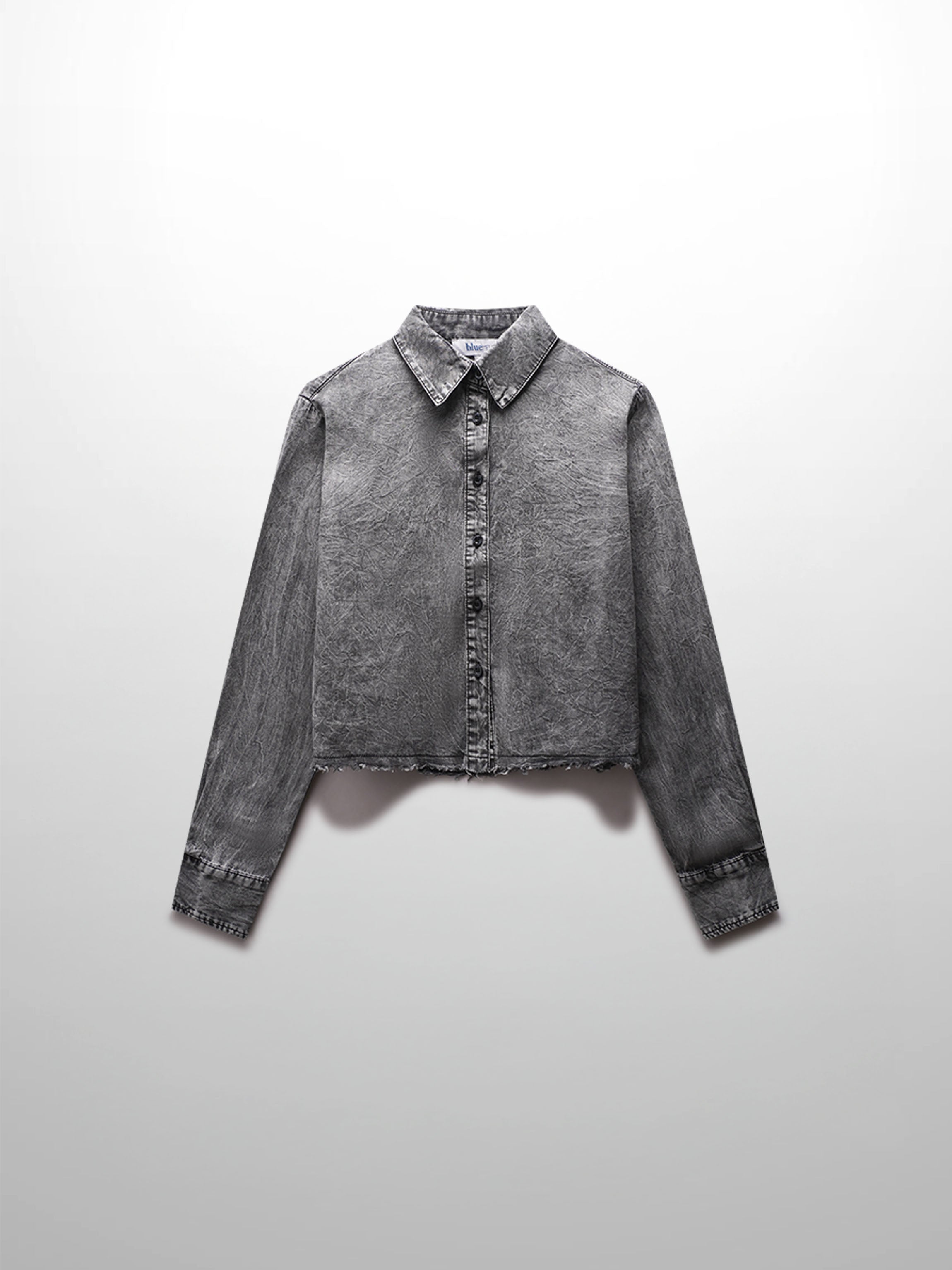 Crop Denim Shirt-Black-1