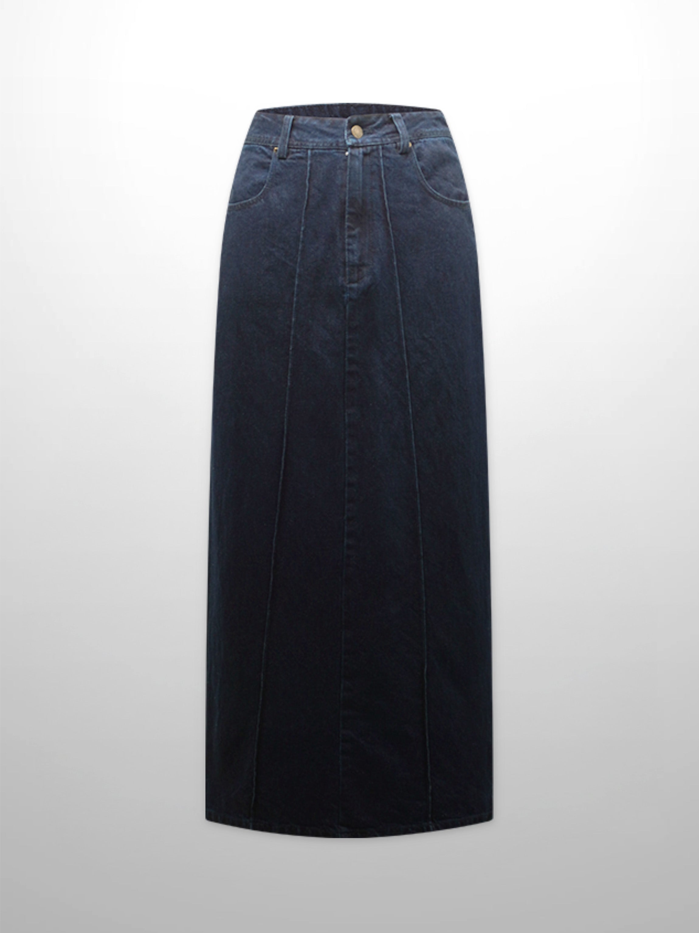 Denim Seamed Skirt-Dark Blue-1