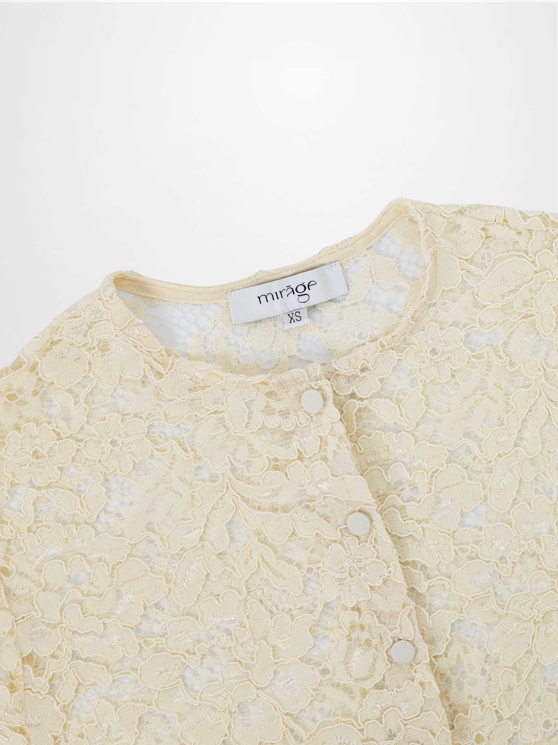 Lace Button Down Cardigan Top-Cream-2