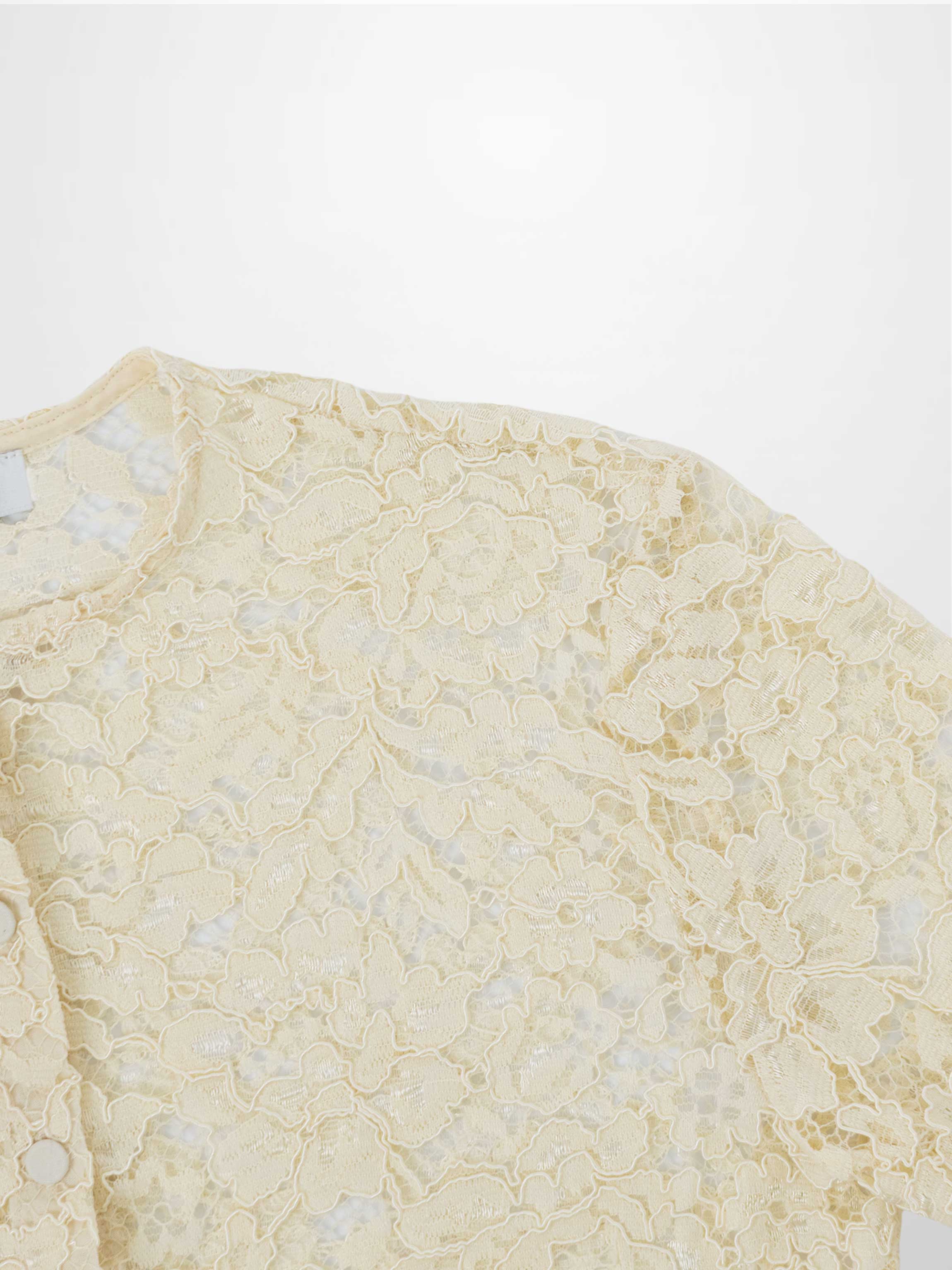 Lace Button Down Cardigan Top-Cream-3