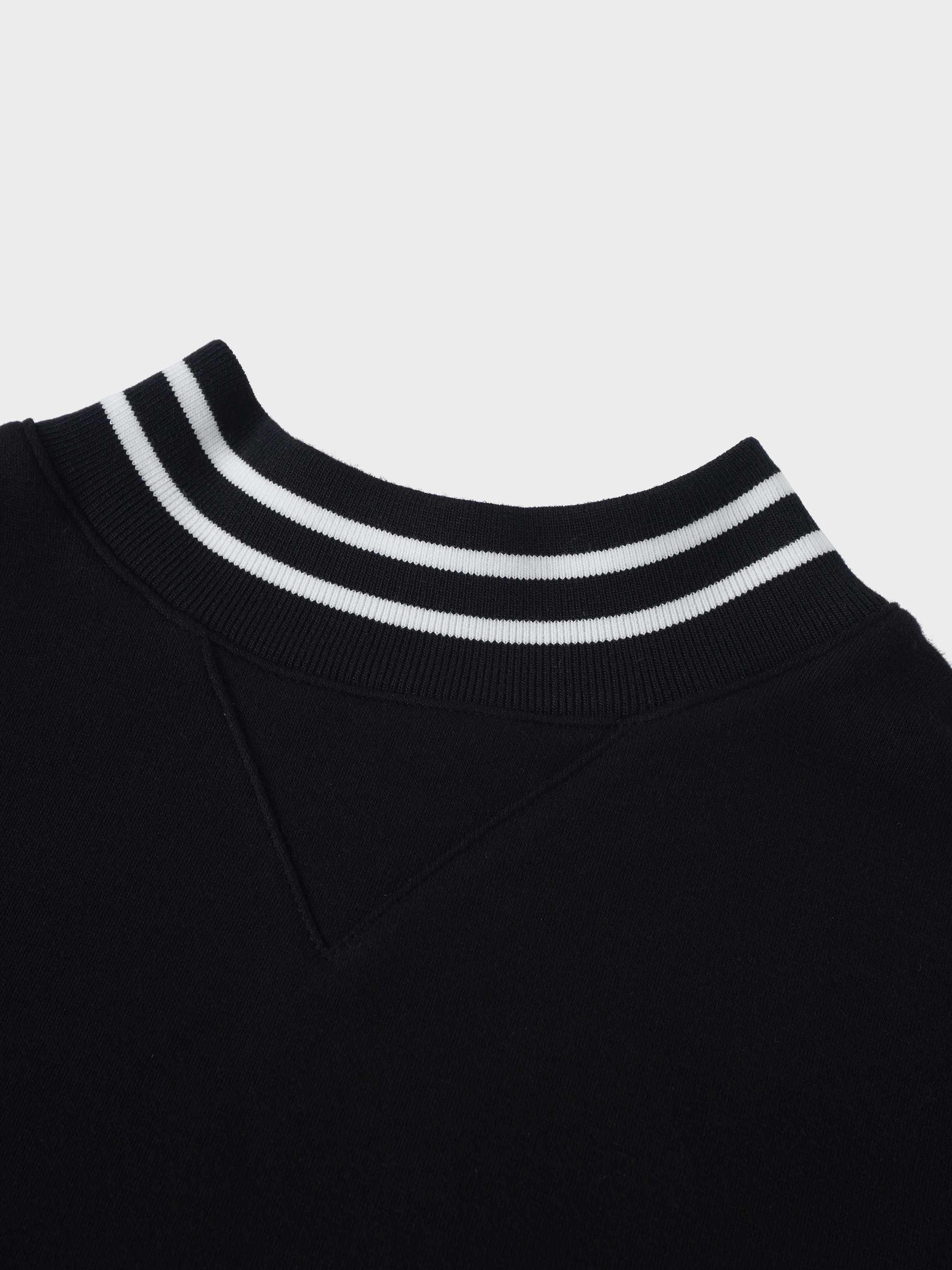 Striped High Neck Sweatshirt-Black/White-2