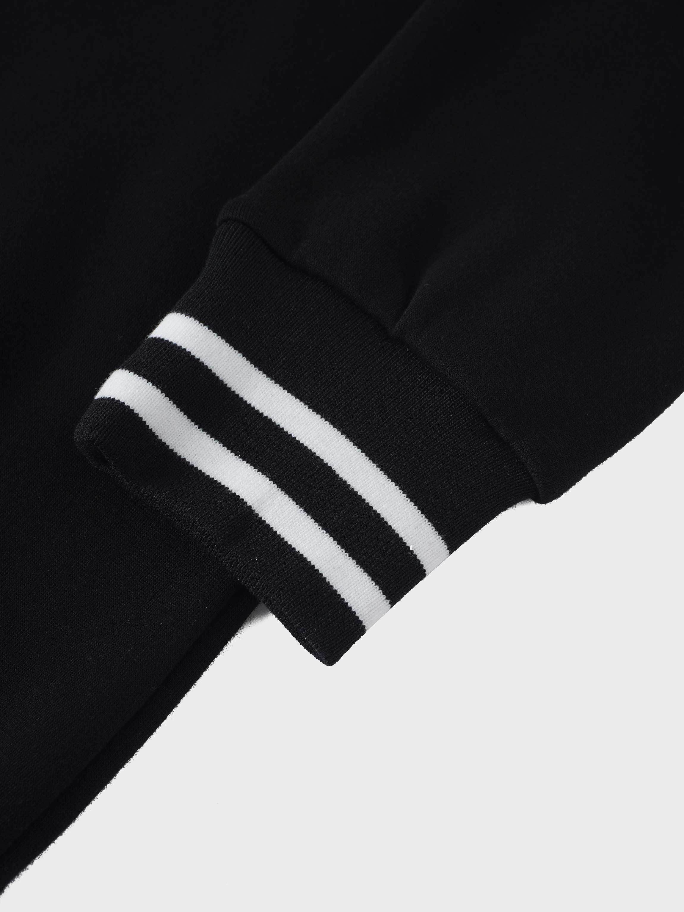 Striped High Neck Sweatshirt-Black/White-4