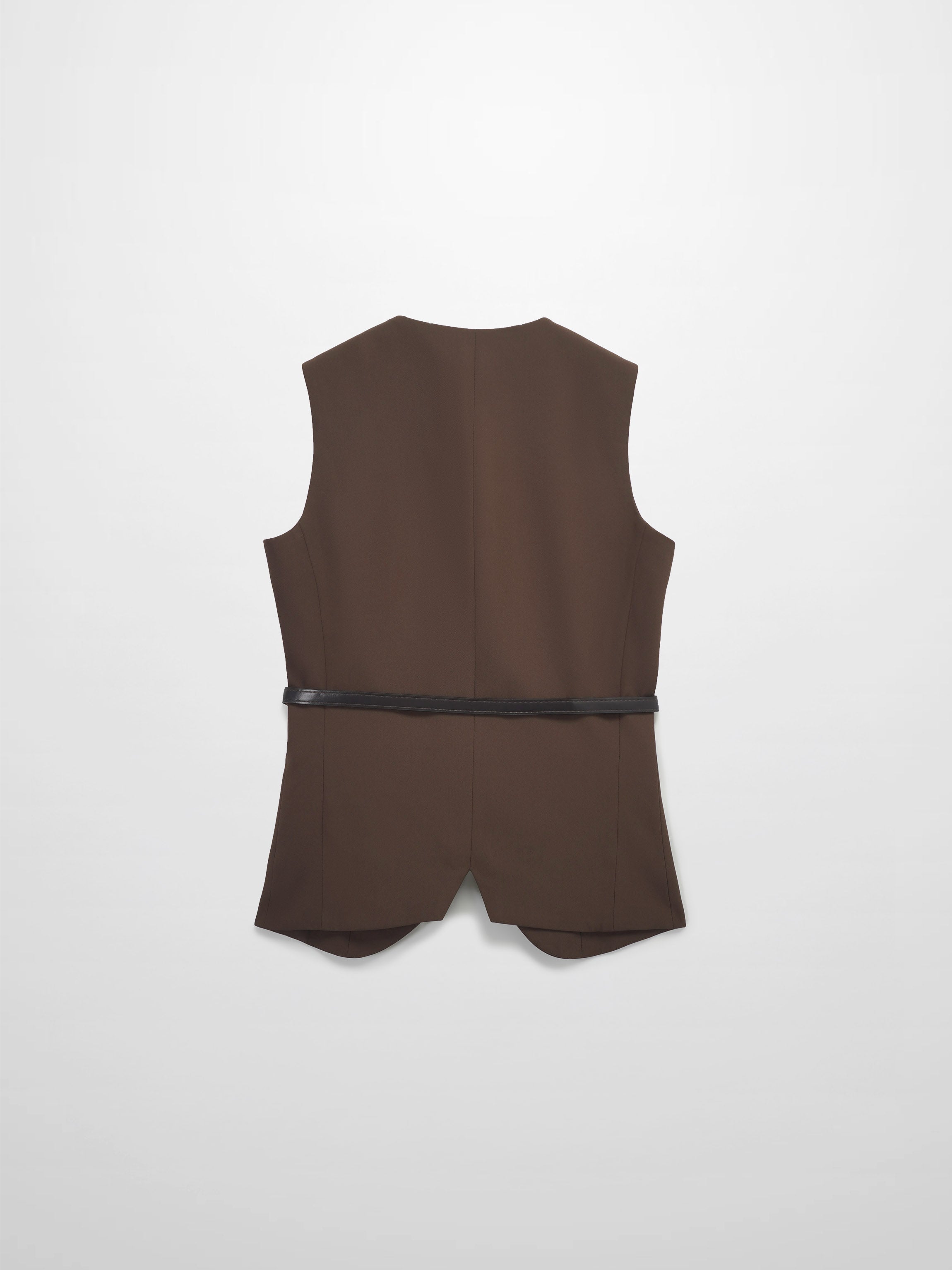 Button Down Crepe Vest-Brown-1
