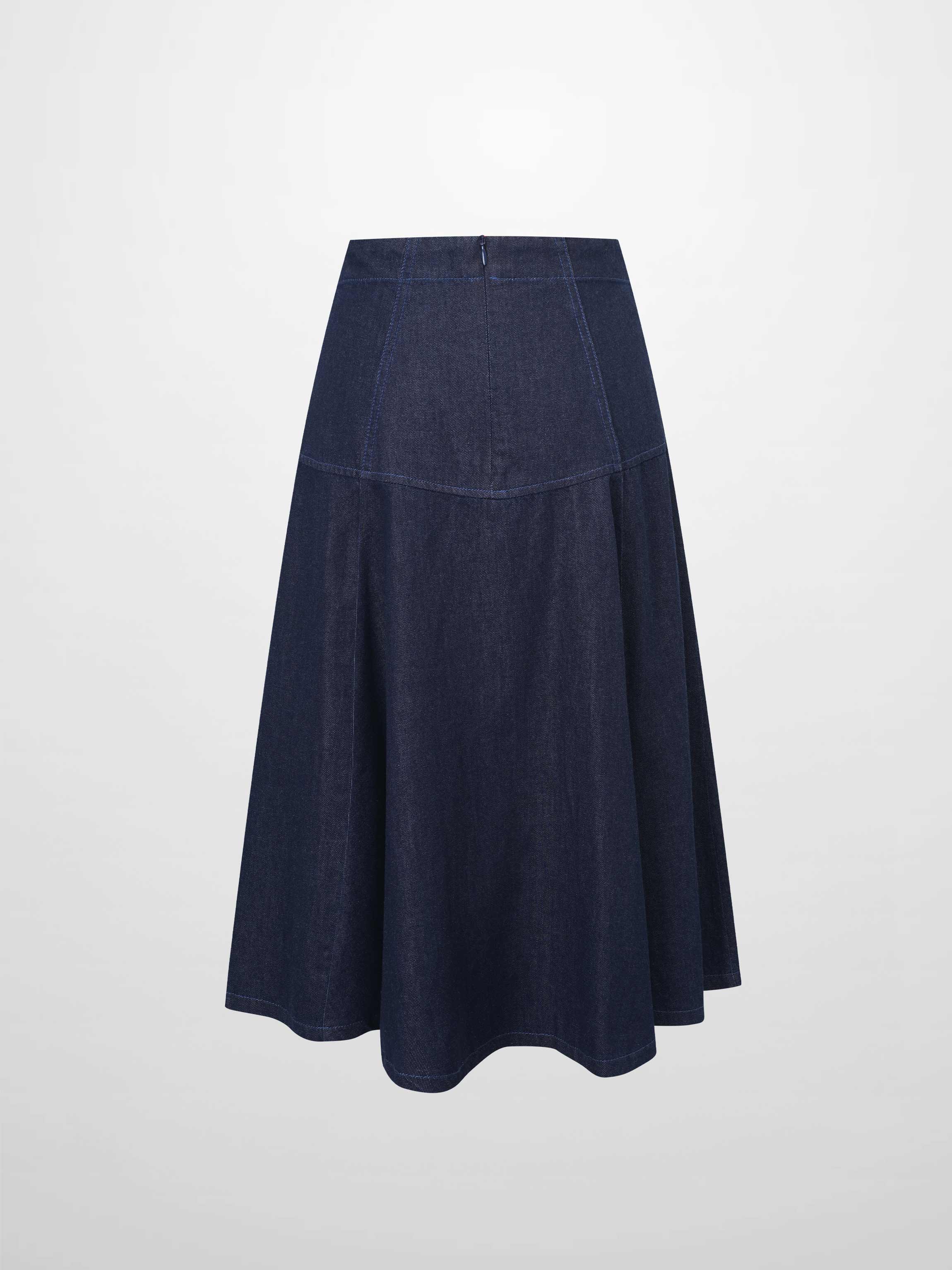 Yoke Denim Short Skirt-Blue-2