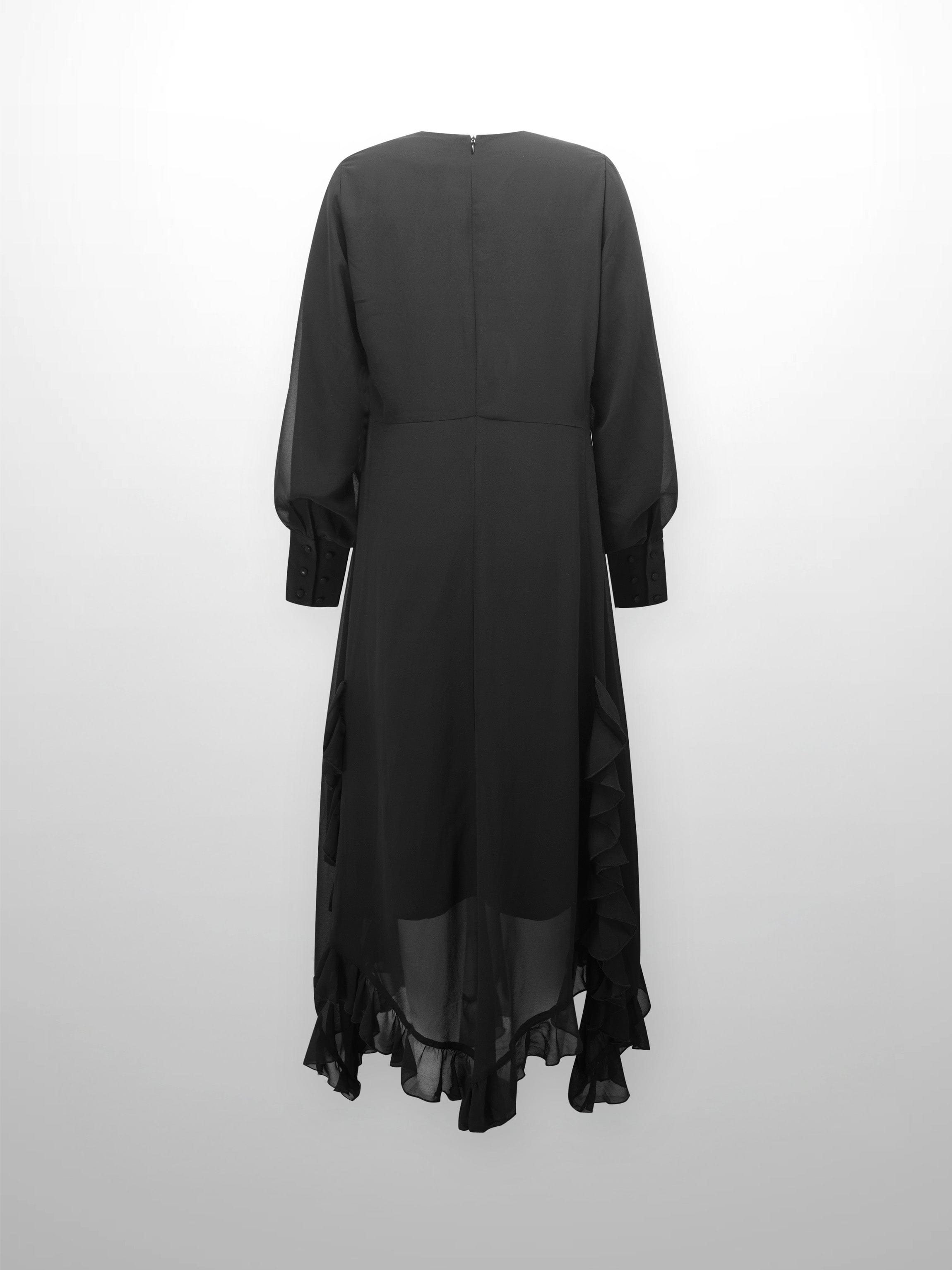 Ruffle Trim Maternity Dress-Black-1