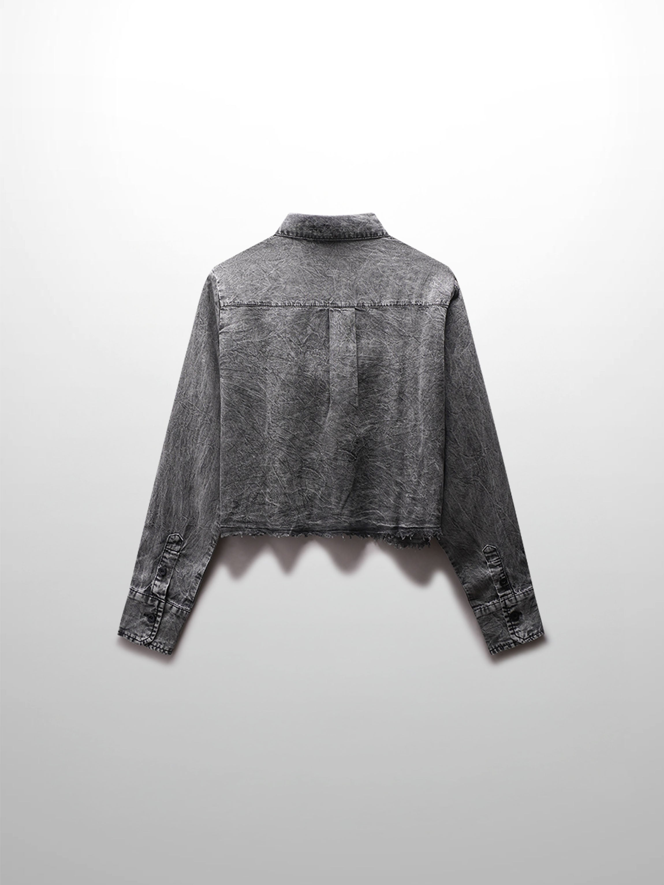 Crop Denim Shirt-Black-2