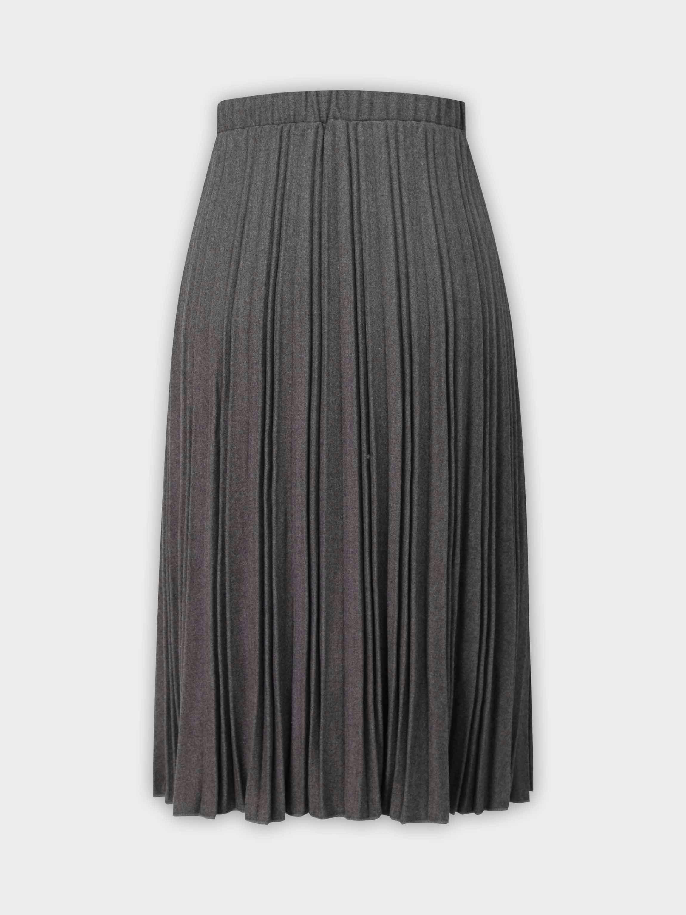Wool Blend Pleated Skirt 25.5"-Dark Grey-2