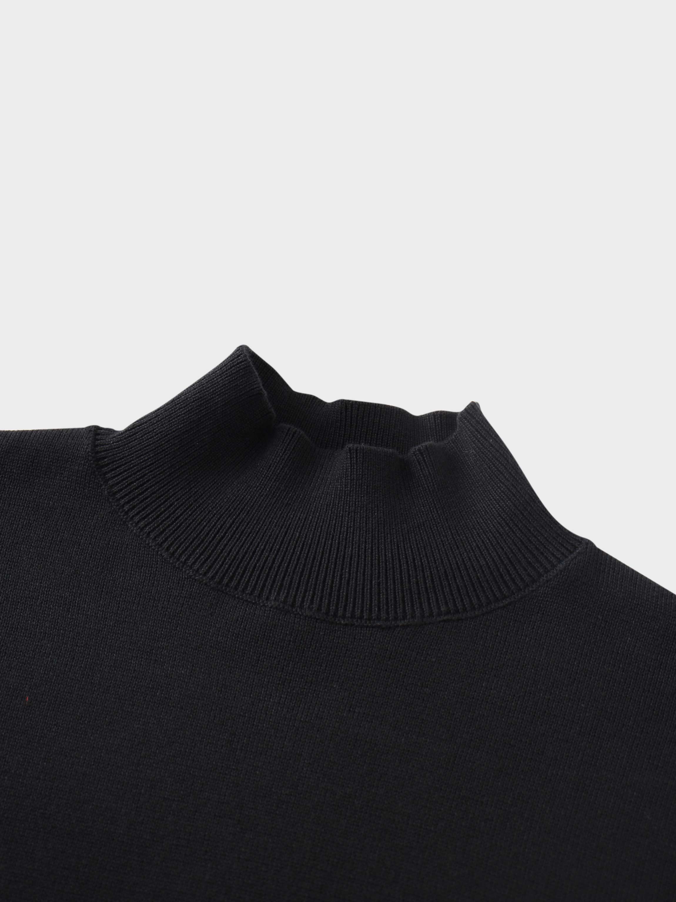 Knit Top Mock Neck Dress-Black-3