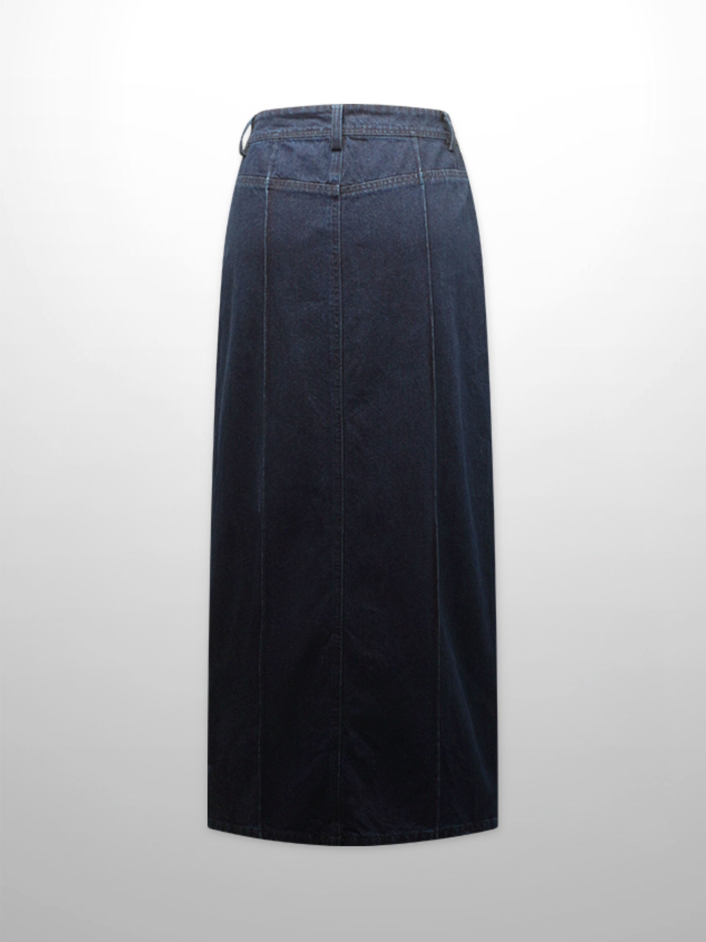 Denim Seamed Skirt-Dark Blue-2