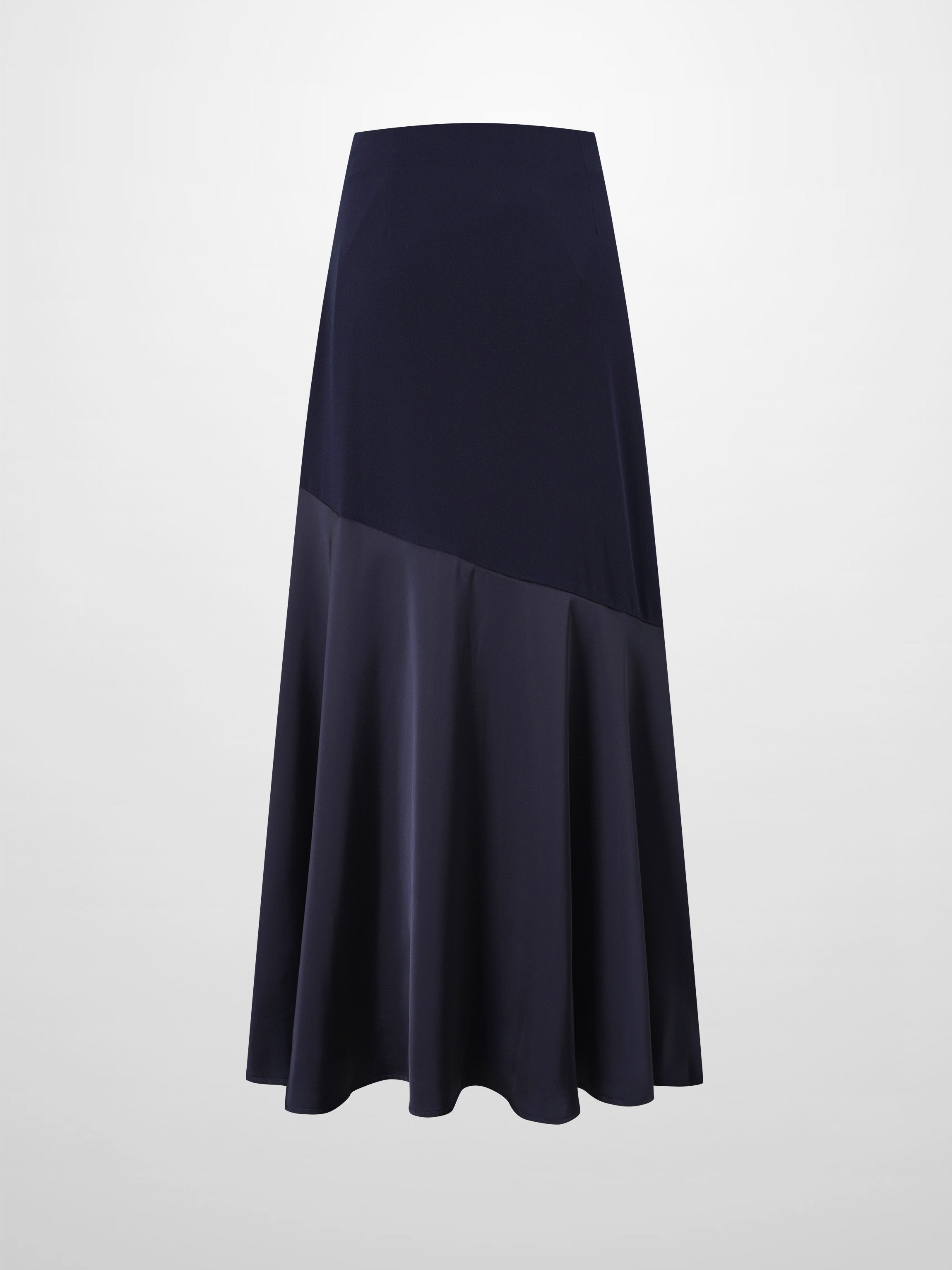 Faux Satin Bottom Flare Skirt-Navy-1