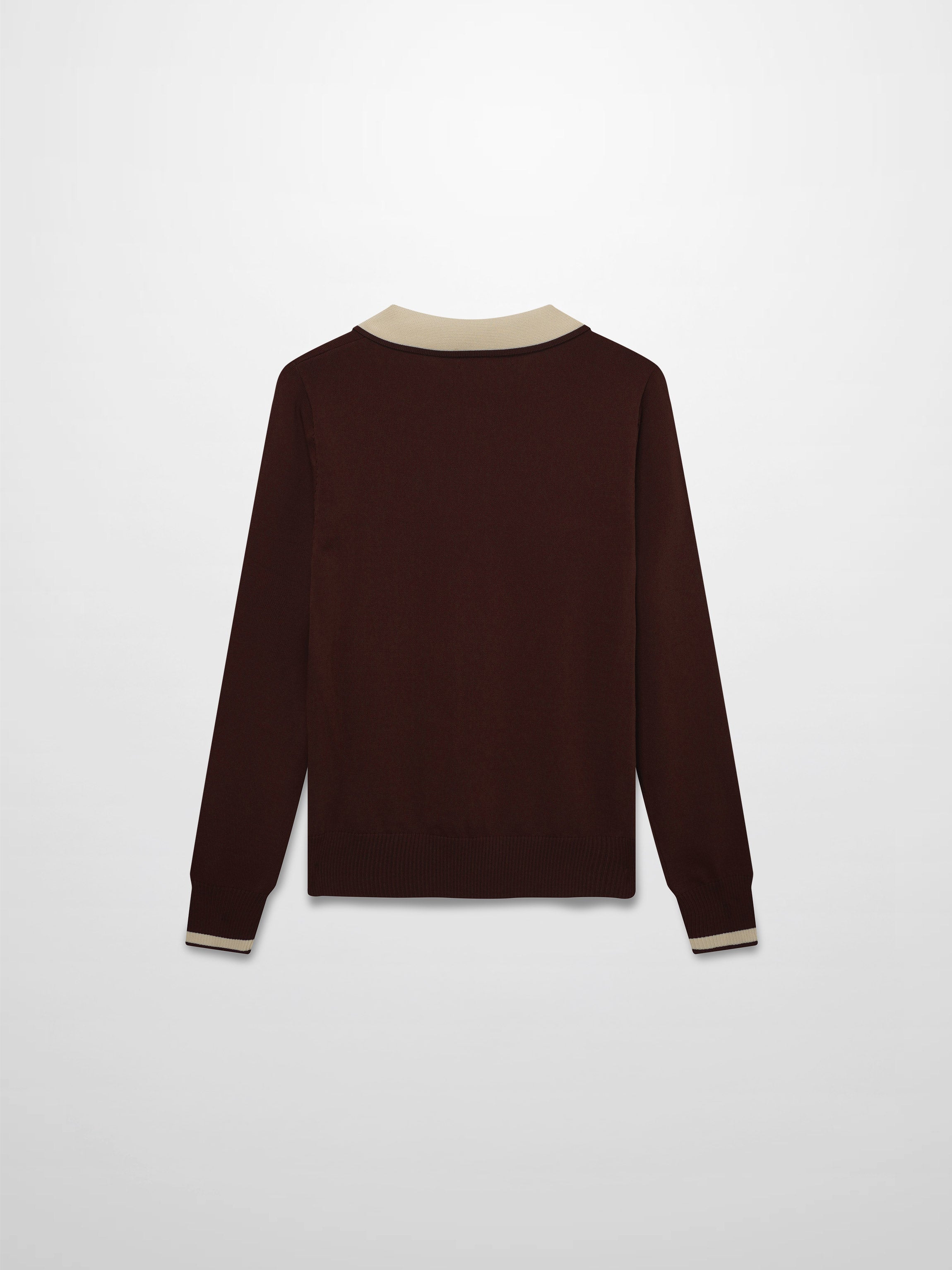 Jewel Button Collar Sweater-Brown/Tan-2