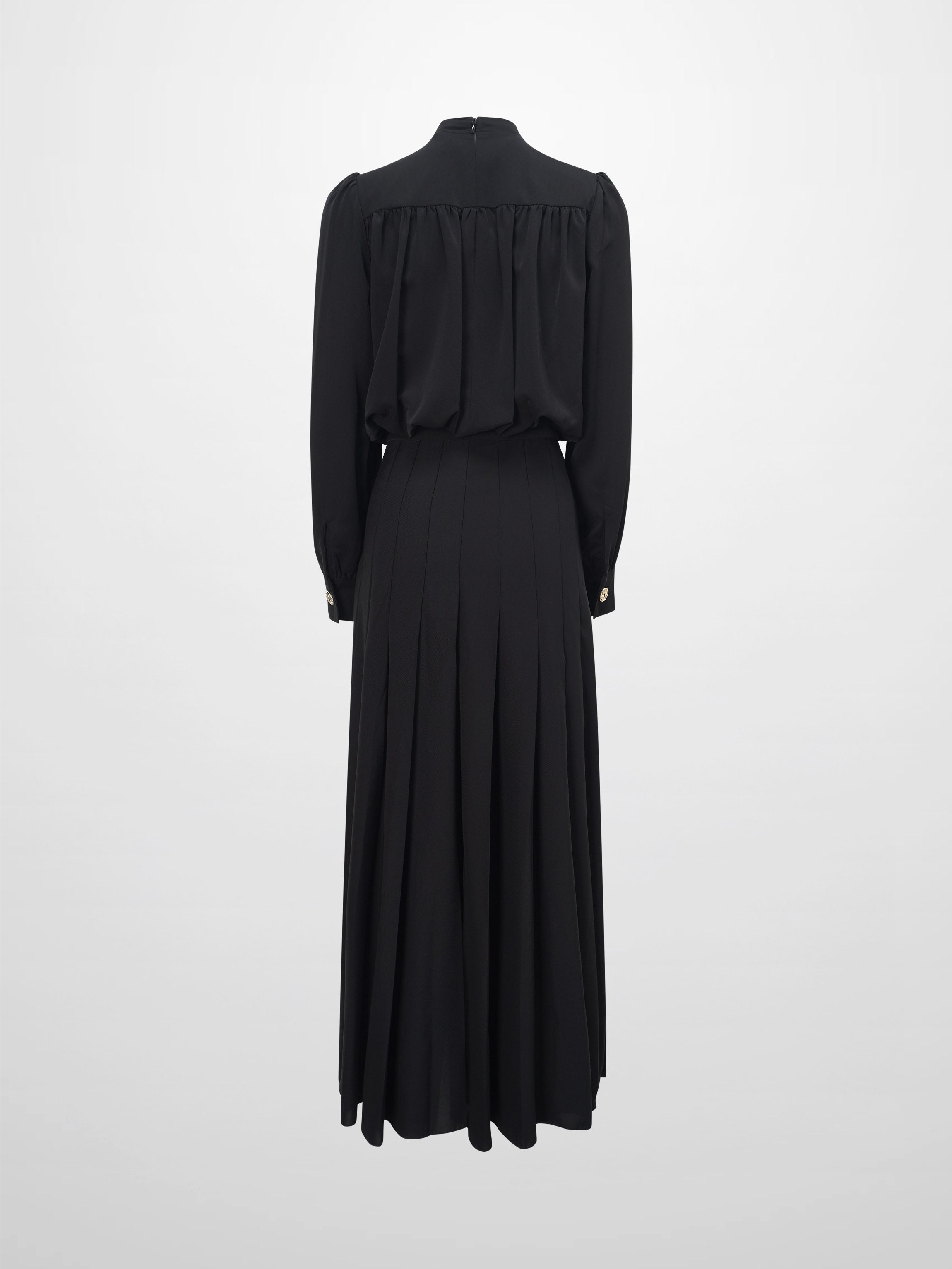 Side Button Pleat Dress-Black-2