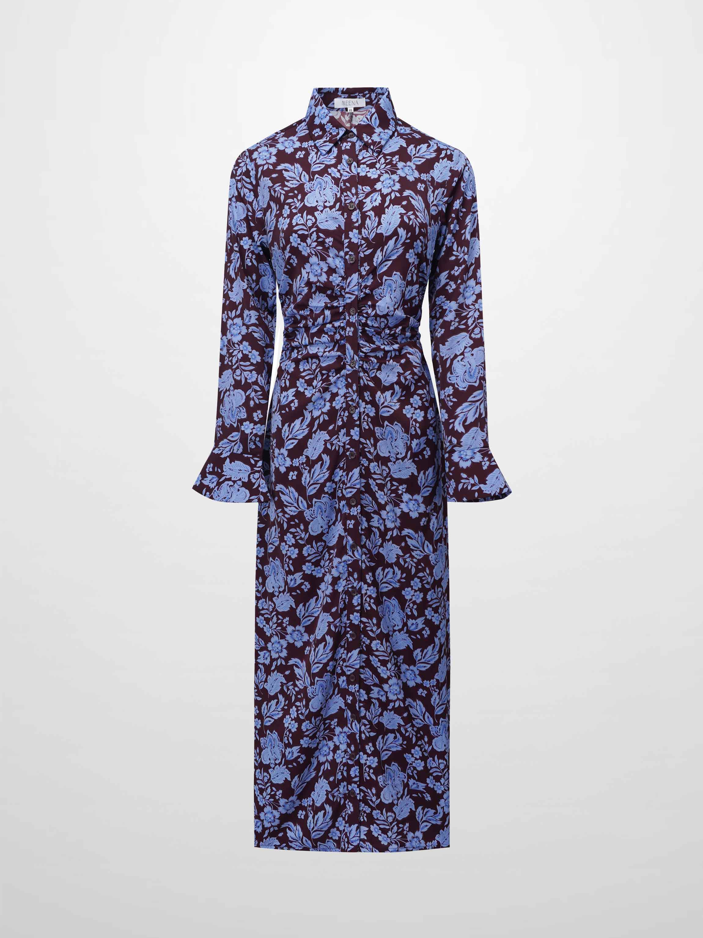 Front Shirred Shirtdress-Lilac Floral-1
