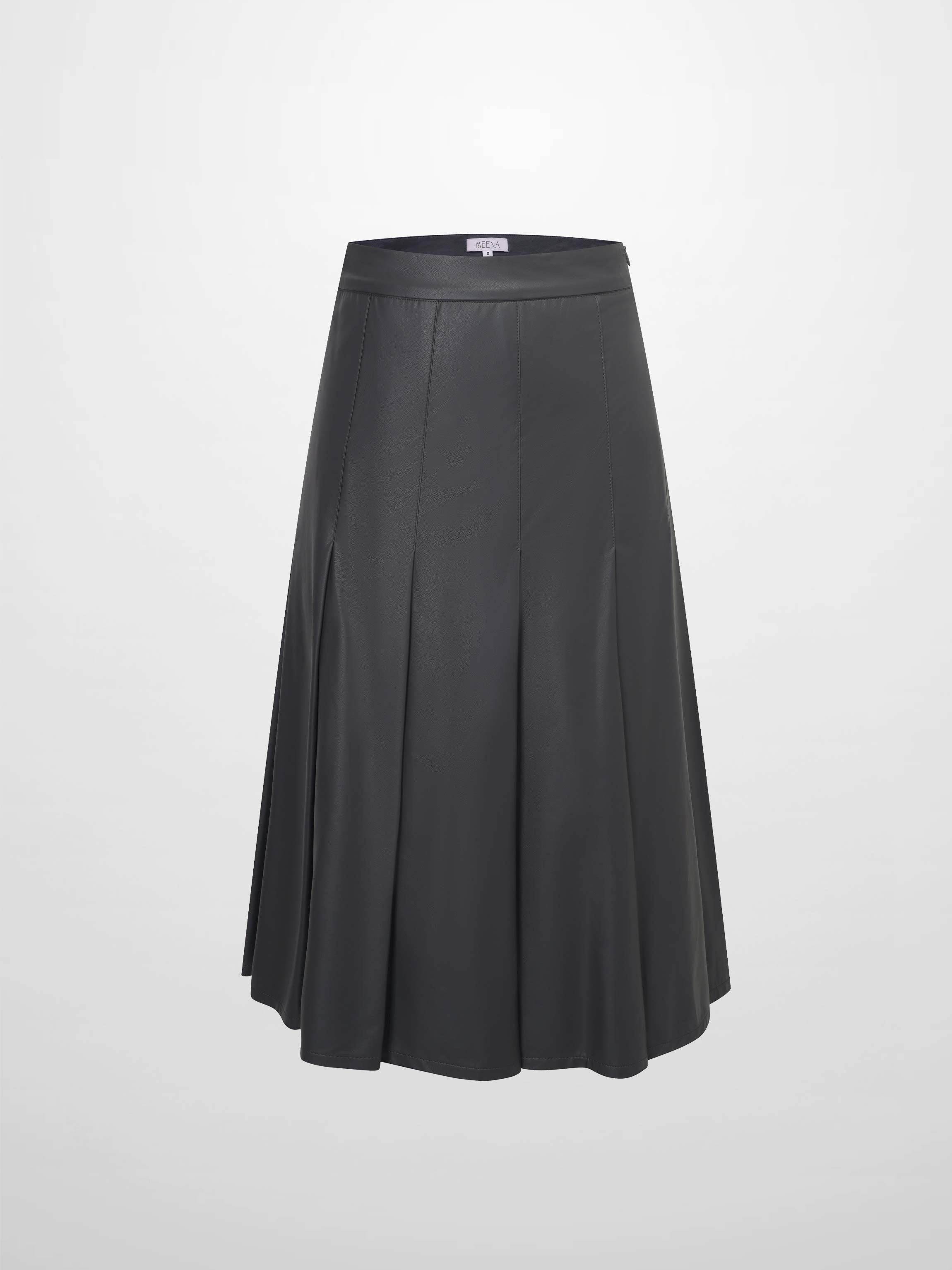 Faux Leather Stitch Down Pleated Skirt-Grey-1