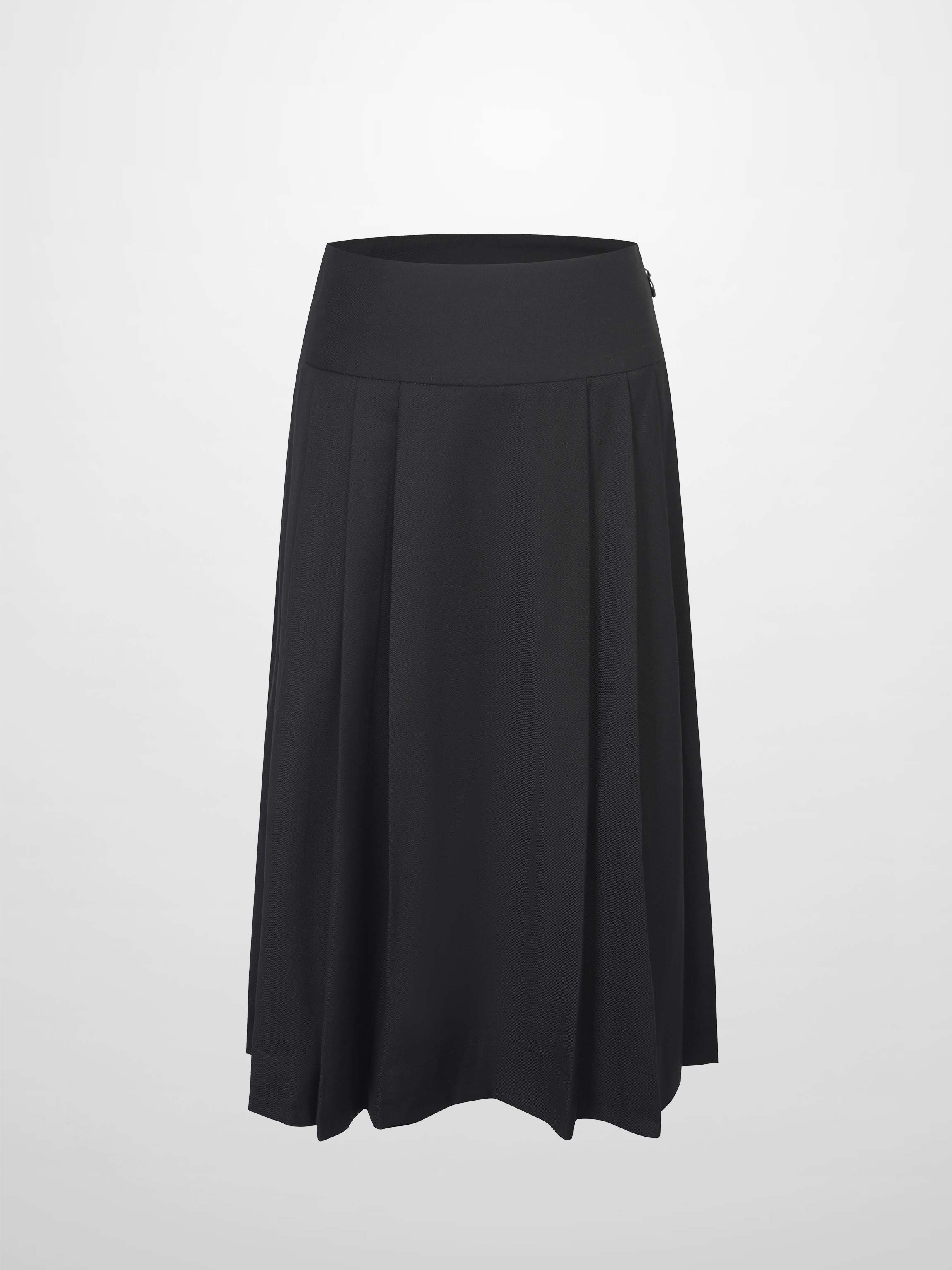 Yoke Pleated Skirt-Black-1