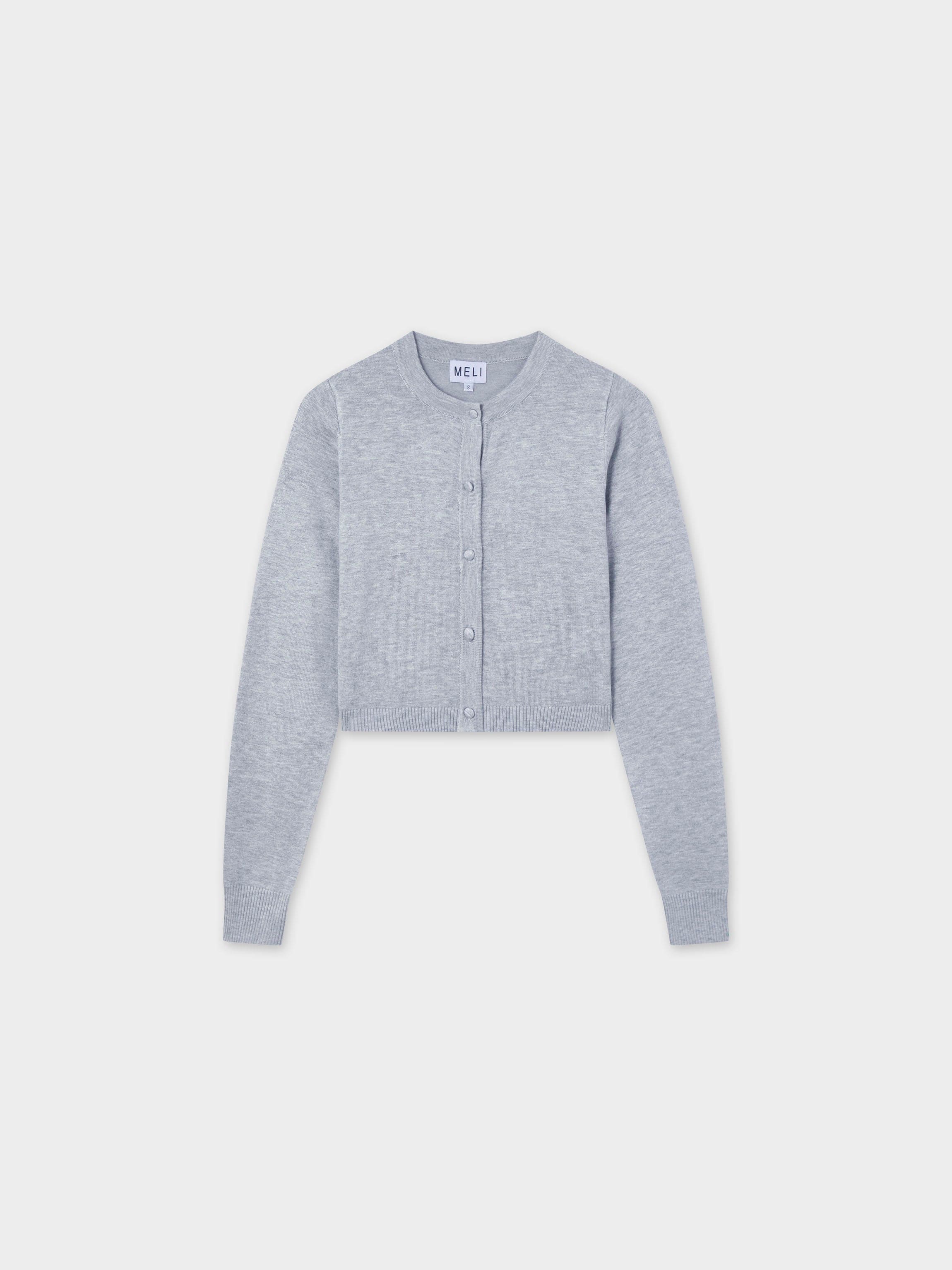 Solid Crew Crop Cardigan-Light Grey-1