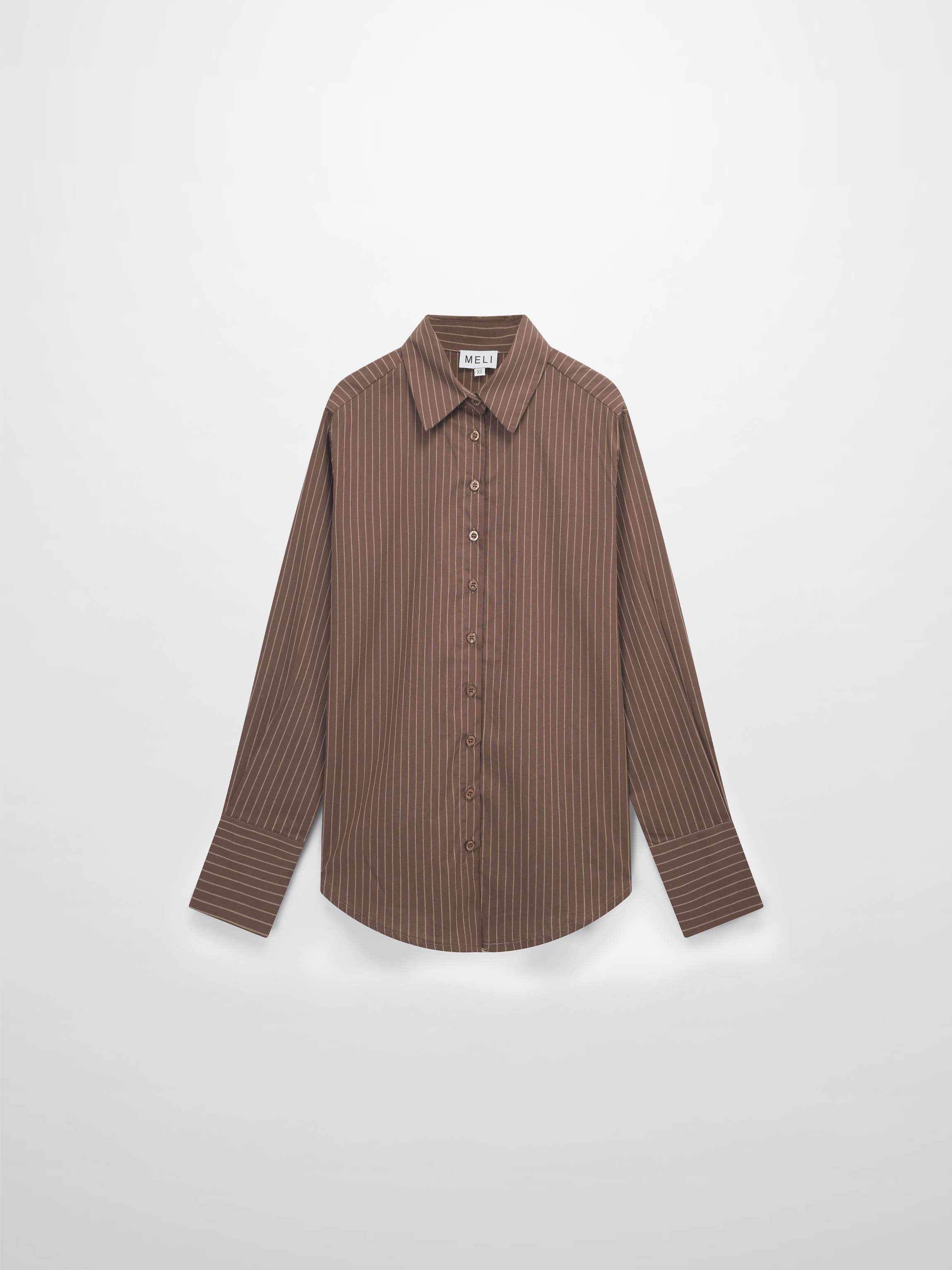Striped Cotton Blouse-Brown Thin Stripe-1