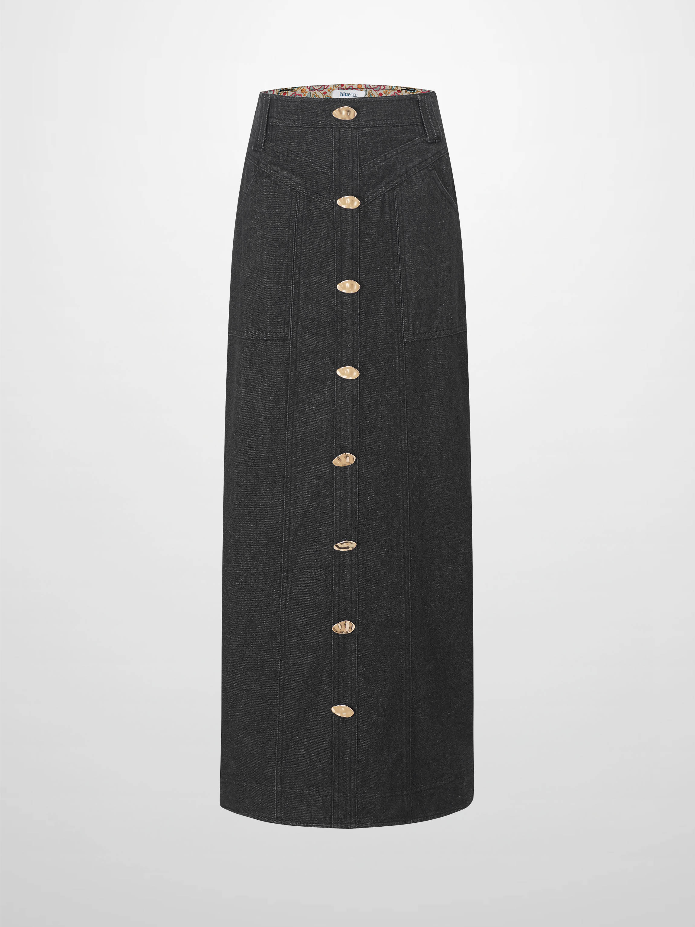 Button Design Denim Skirt-Black-1