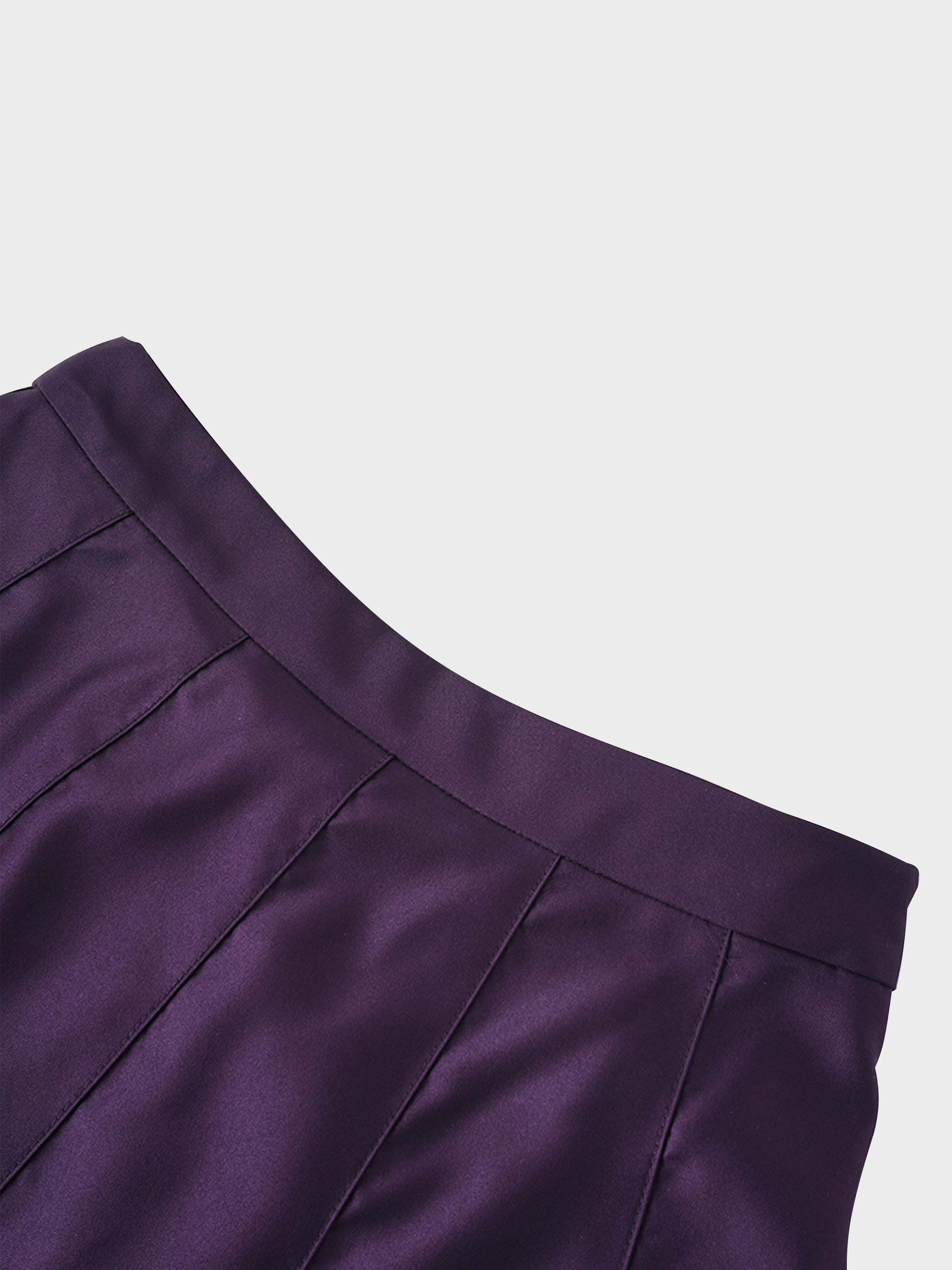 Lux Satin Pleated Skirt 26"-Wine-4