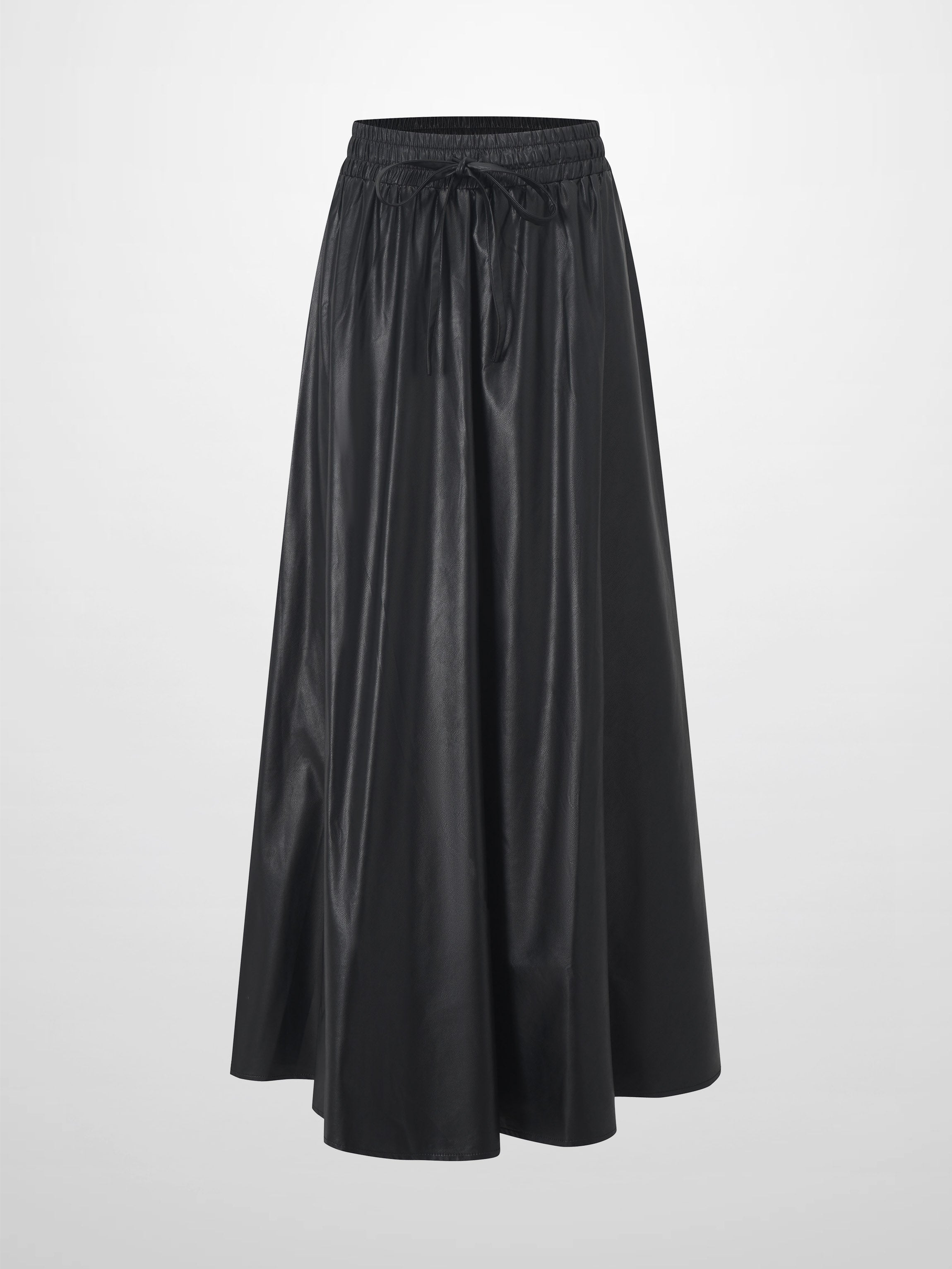 Drawstring Faux Leather Skirt-Black-1