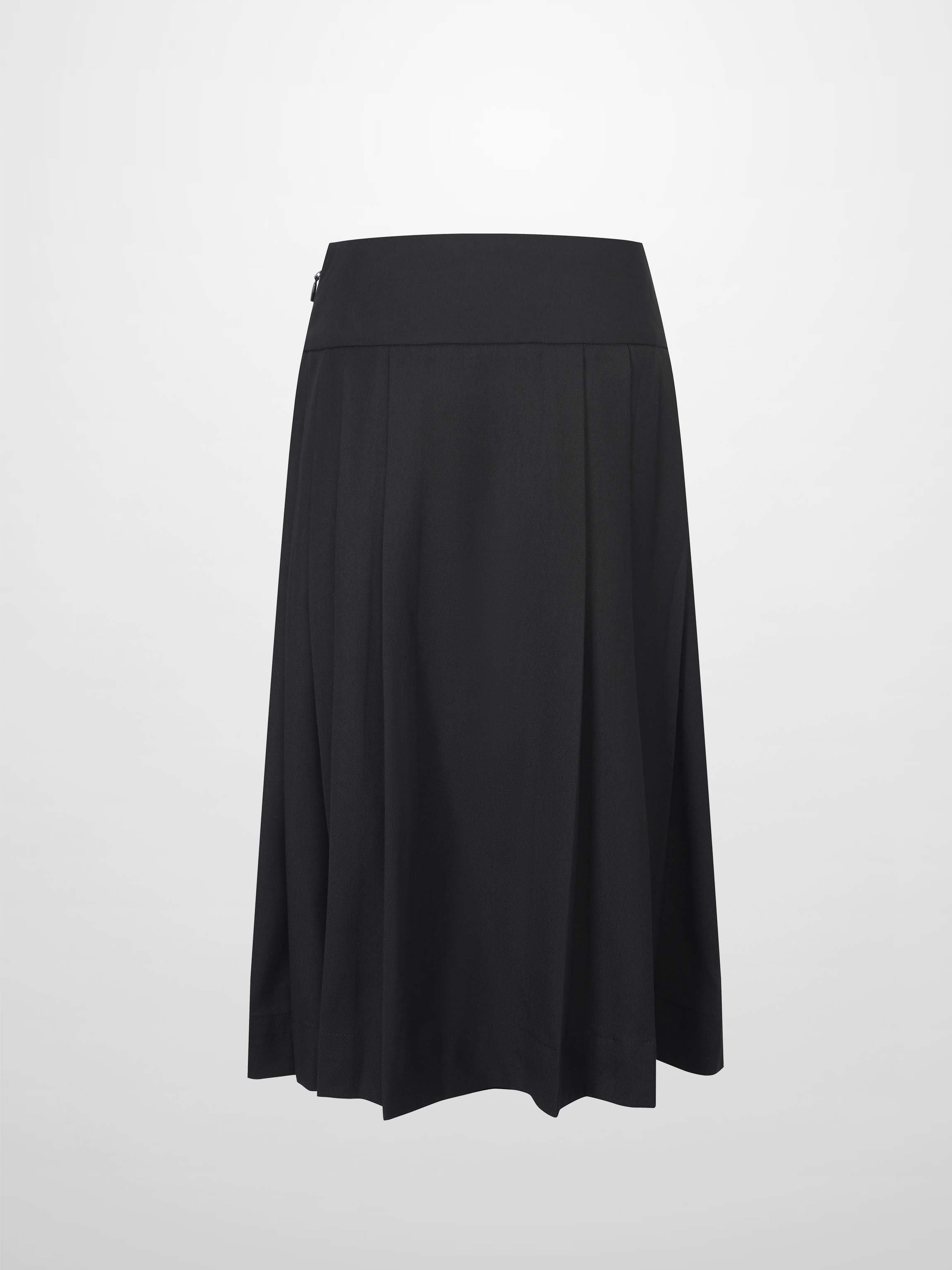 Yoke Pleated Skirt-Black-2