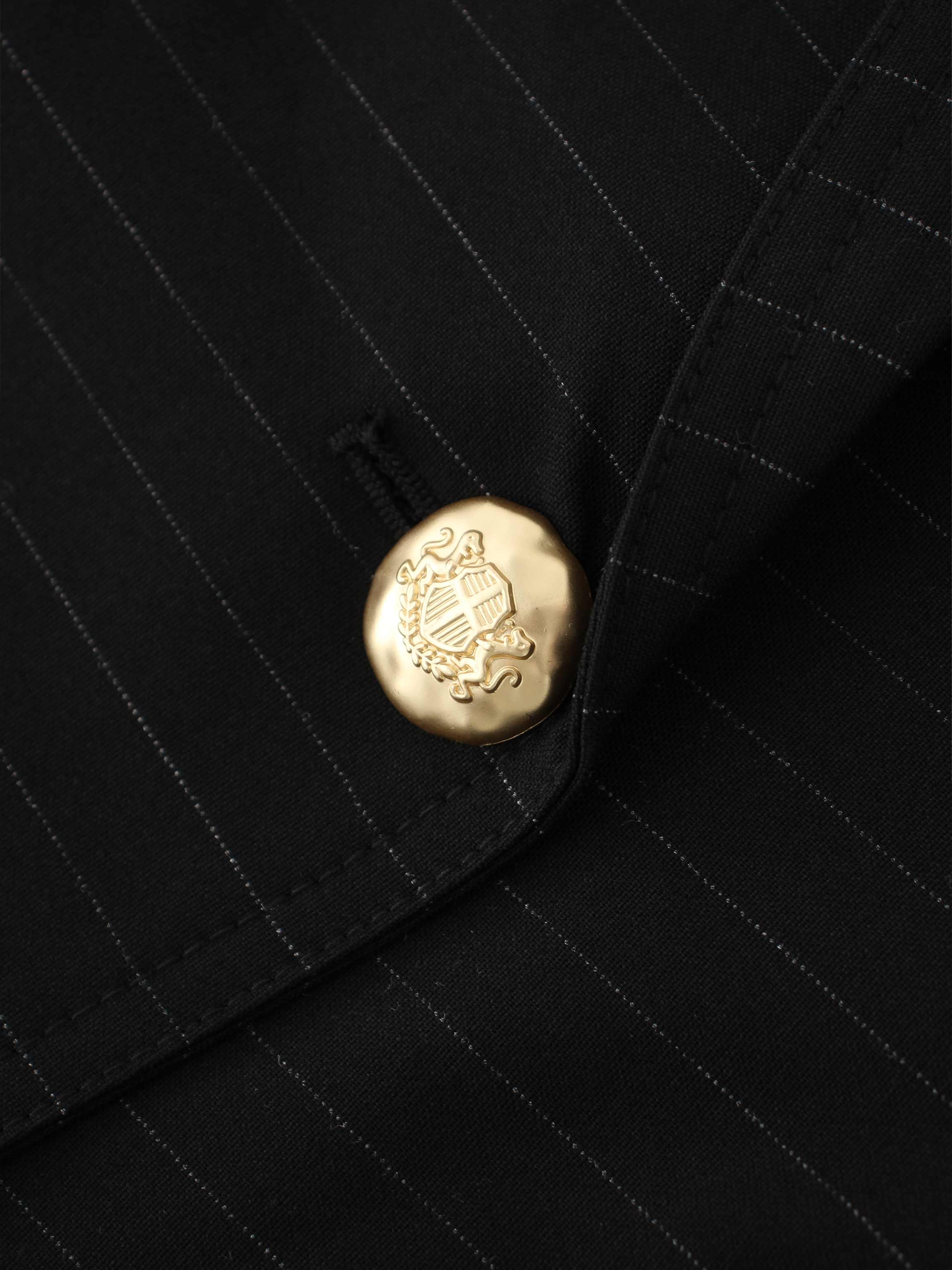 Gold Button Pinstripe Blazer-Black-4
