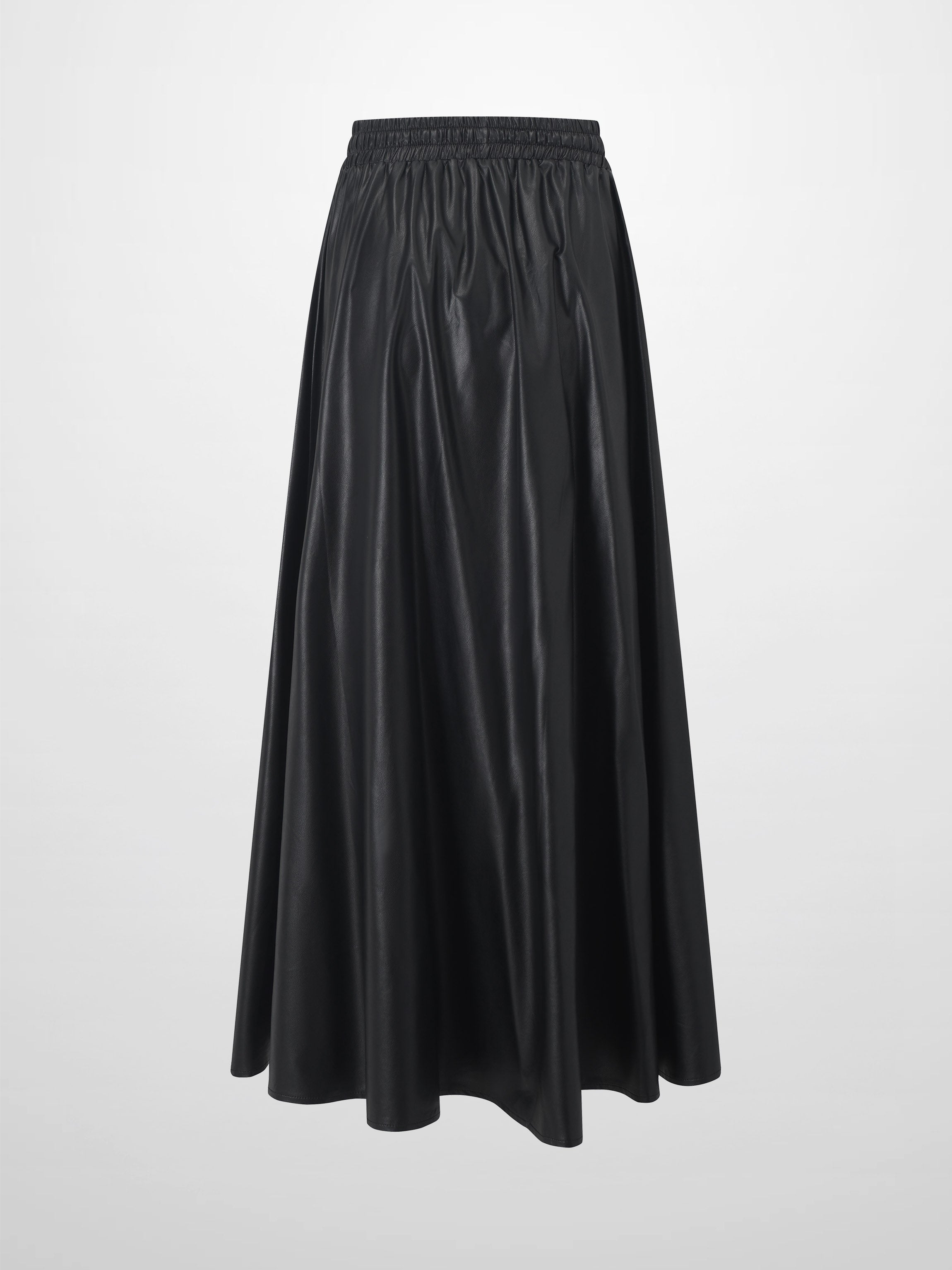 Drawstring Faux Leather Skirt-Black-2