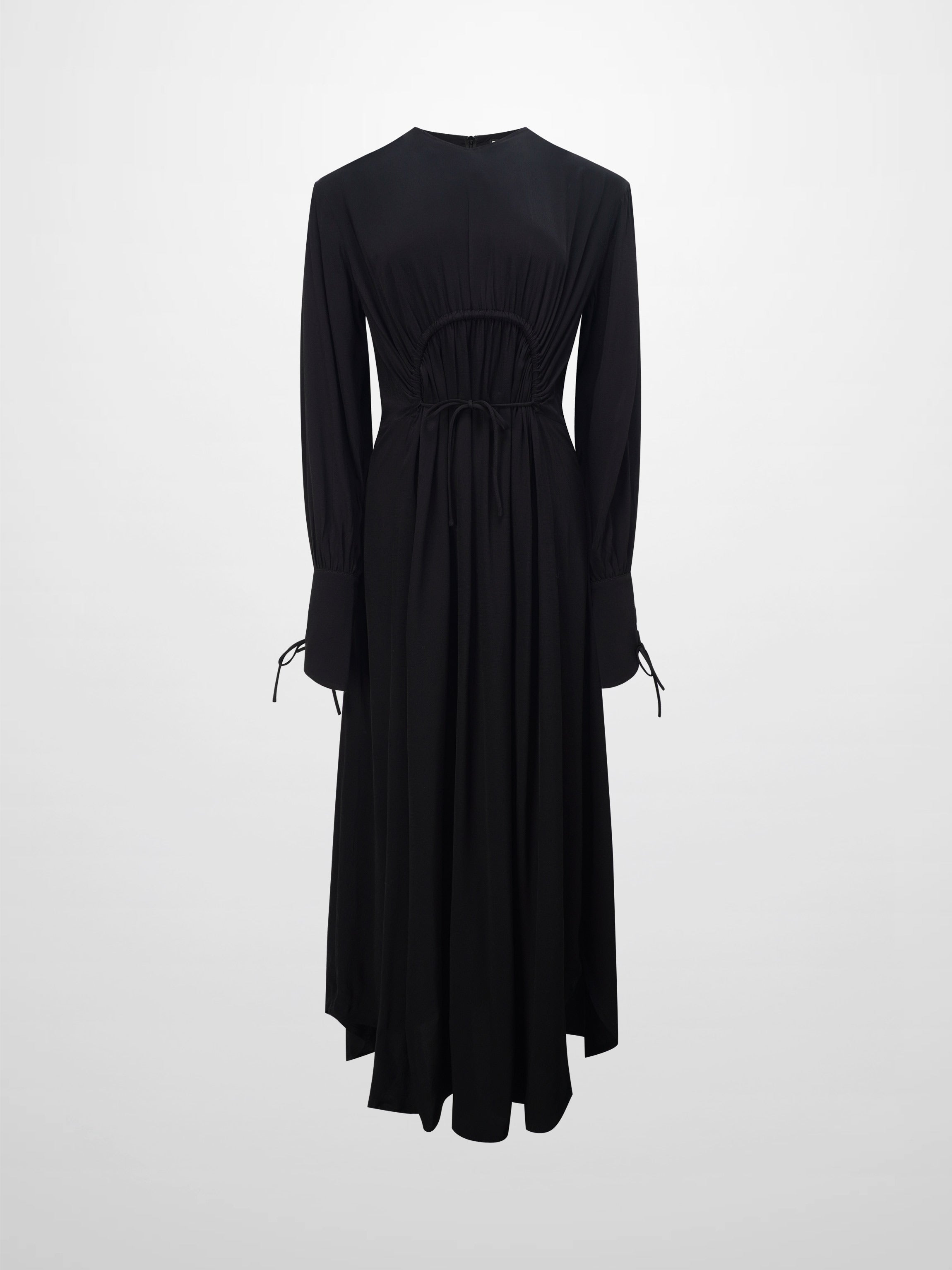 High Waist Drawstring Maternity Dress-Black-1