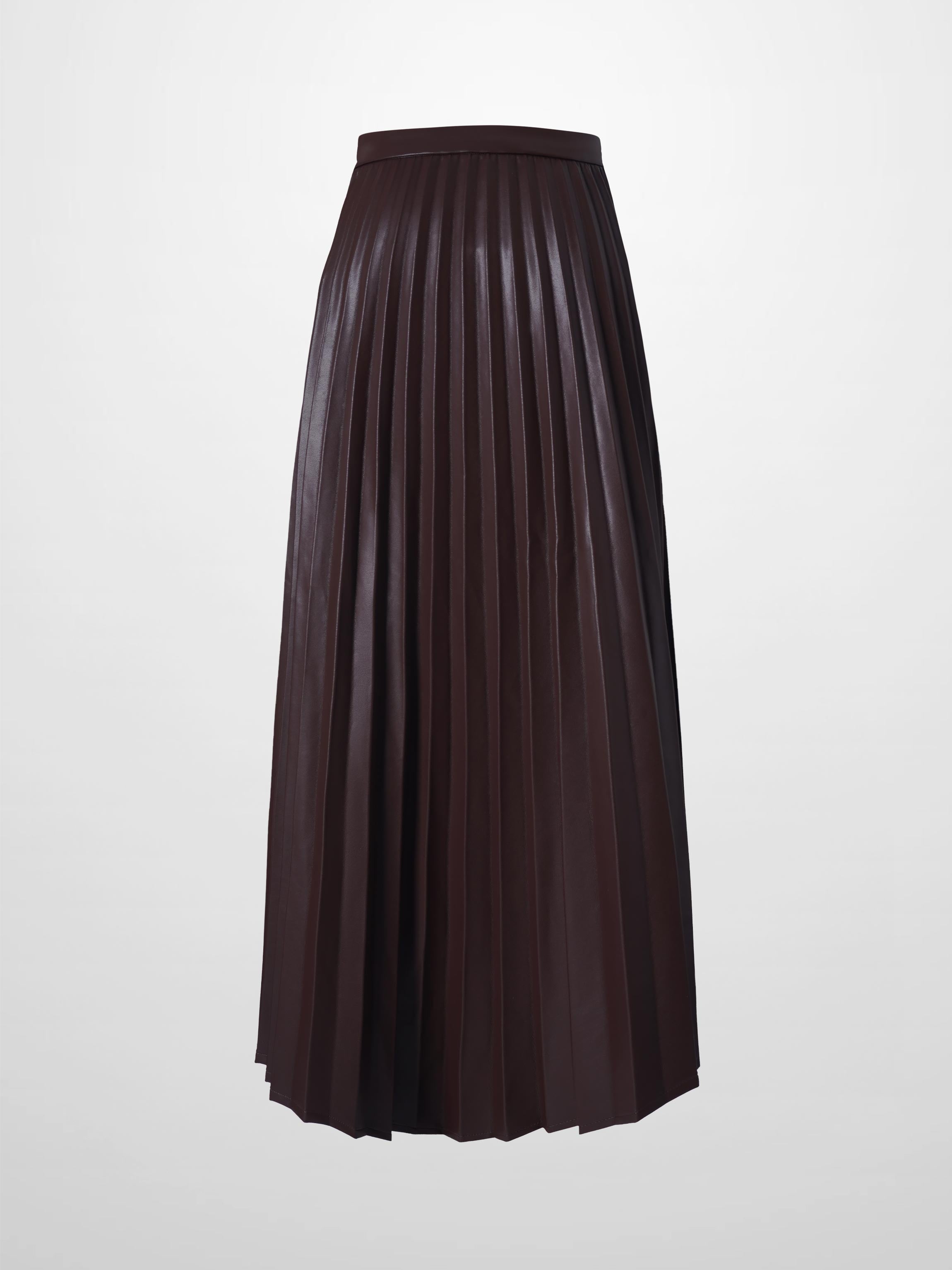 Accordion Pleated Faux Leather Skirt-Brown-1