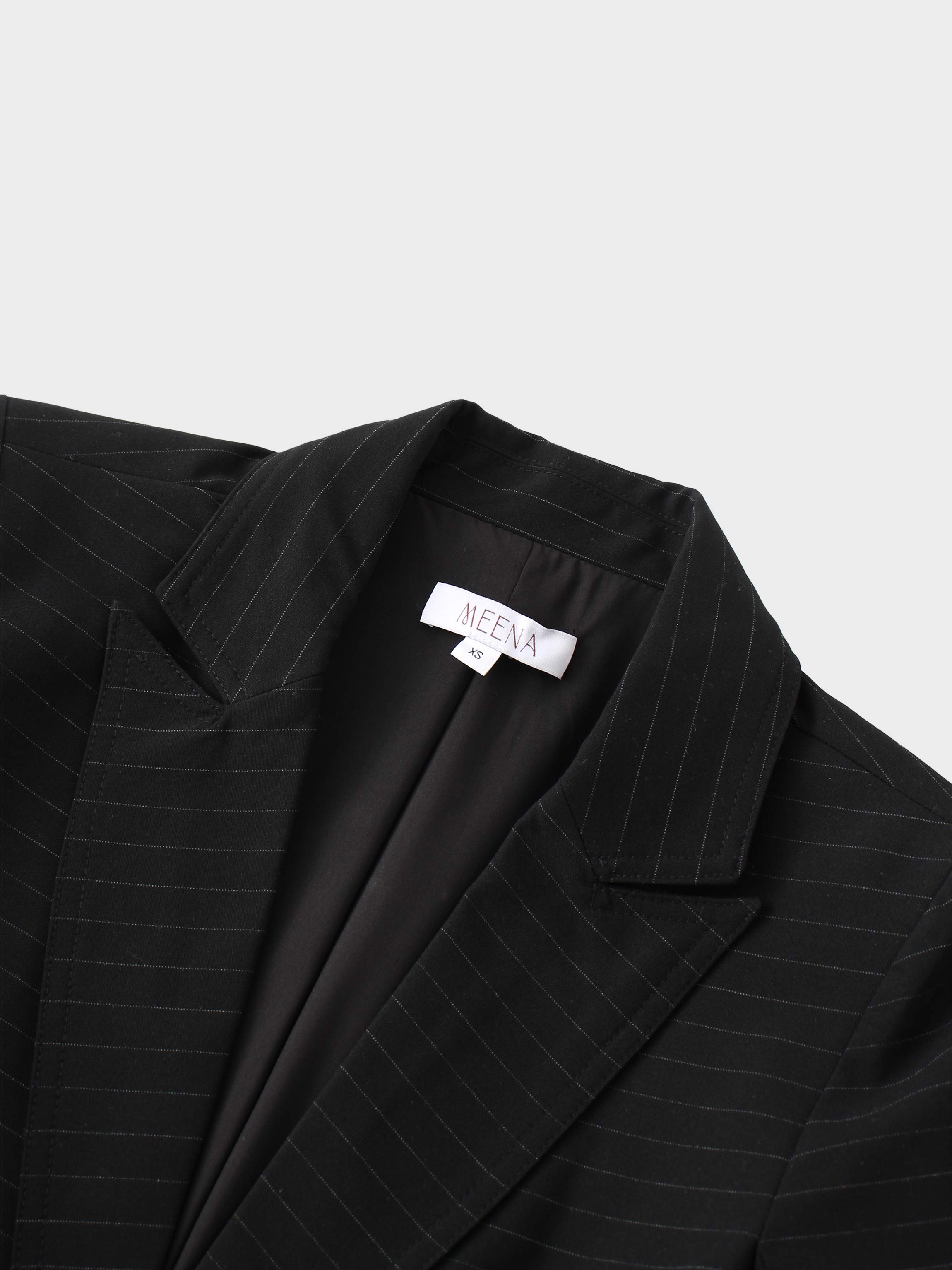 Gold Button Pinstripe Blazer-Black-3